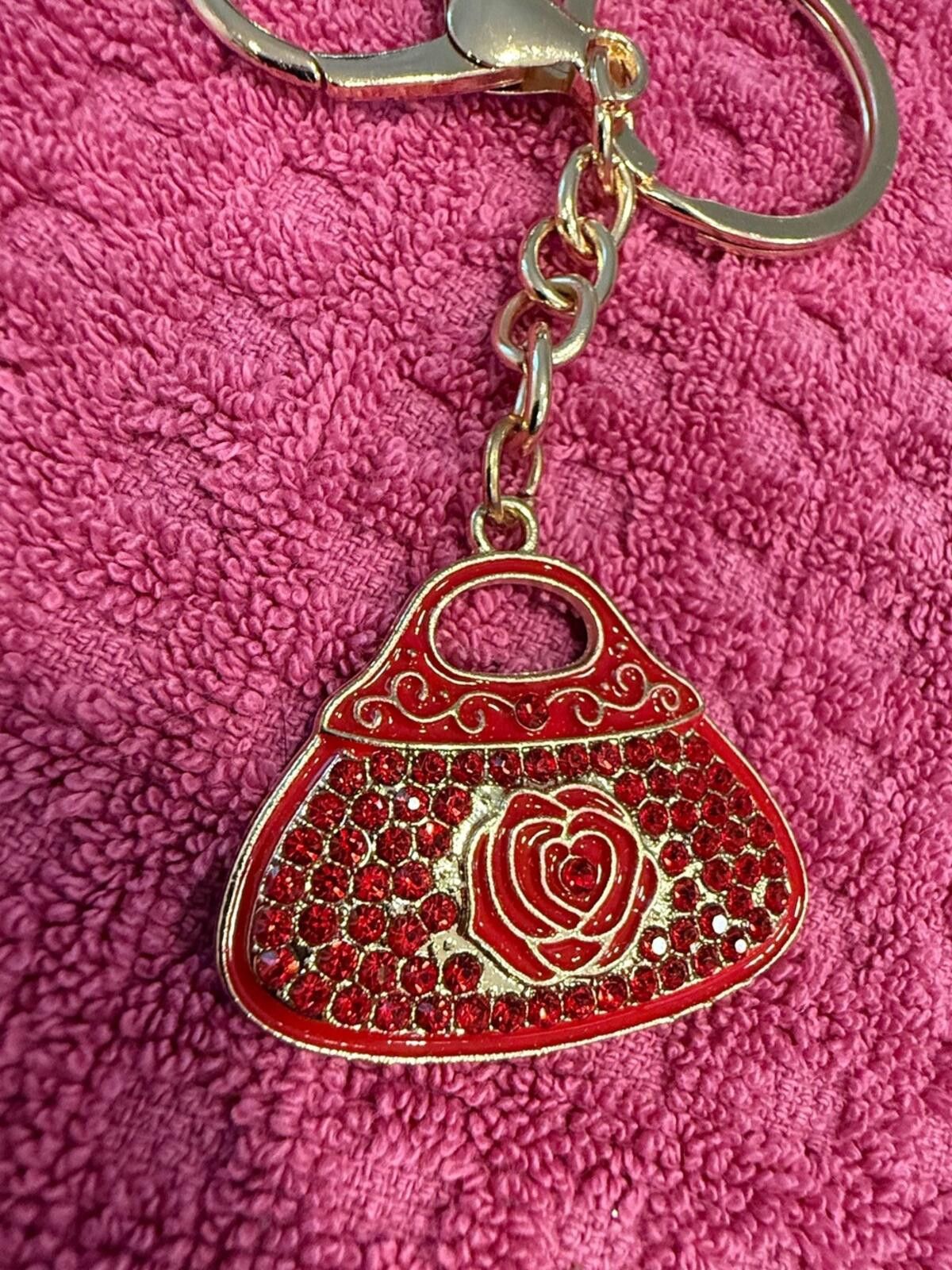 Other Keychain red rose rhinestone handbag gold lobster clasp Size ONE SIZE - 2 Thumbnail