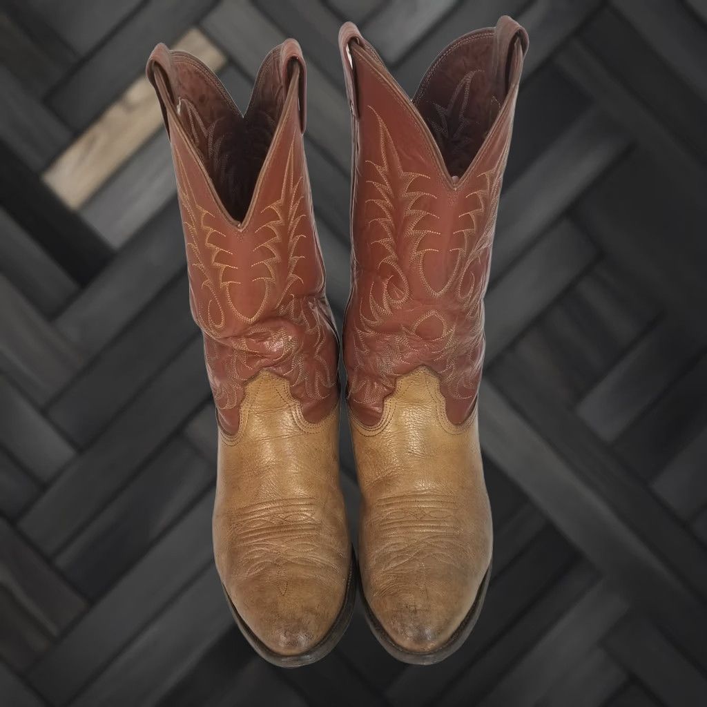 VINTAGE Nocona Cowboy Boots Men Size 10 D Two Tone Leather  display picture 2