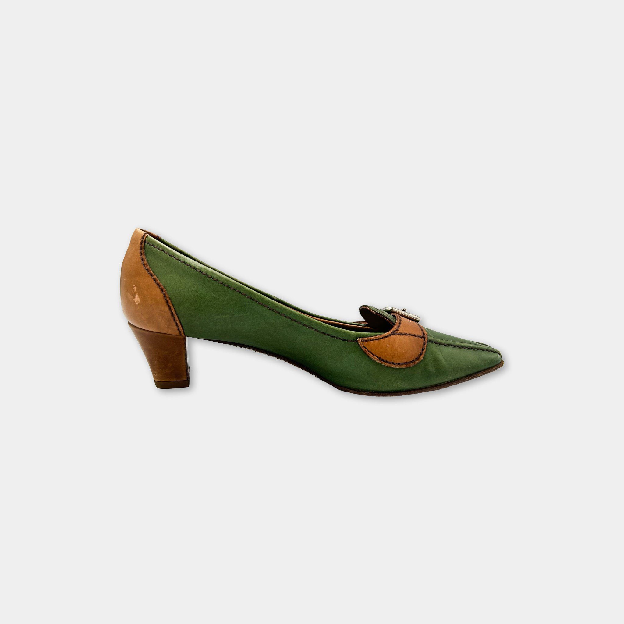 Prada Prada Green Leather Heels Size US 7 / IT 37 - 3 Thumbnail