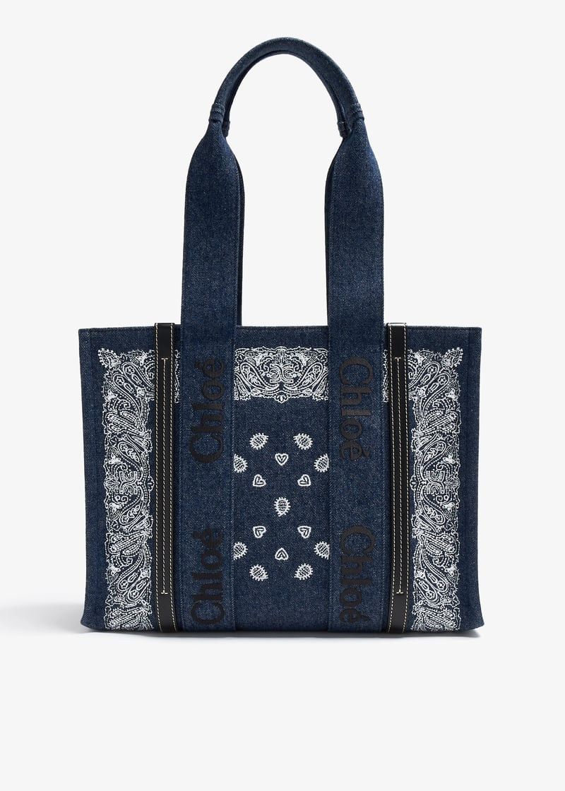 Chloe oc11z0525 Size: OS / Woody Medium Tote Bag in Blue/Black Size ONE SIZE - 1 Thumbnail