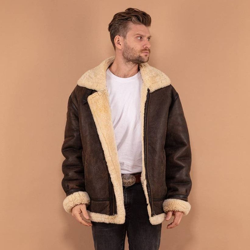 Sheepskin Coat Vintage 80's Men B-3 Type Aviator Shearling Jacket In ...