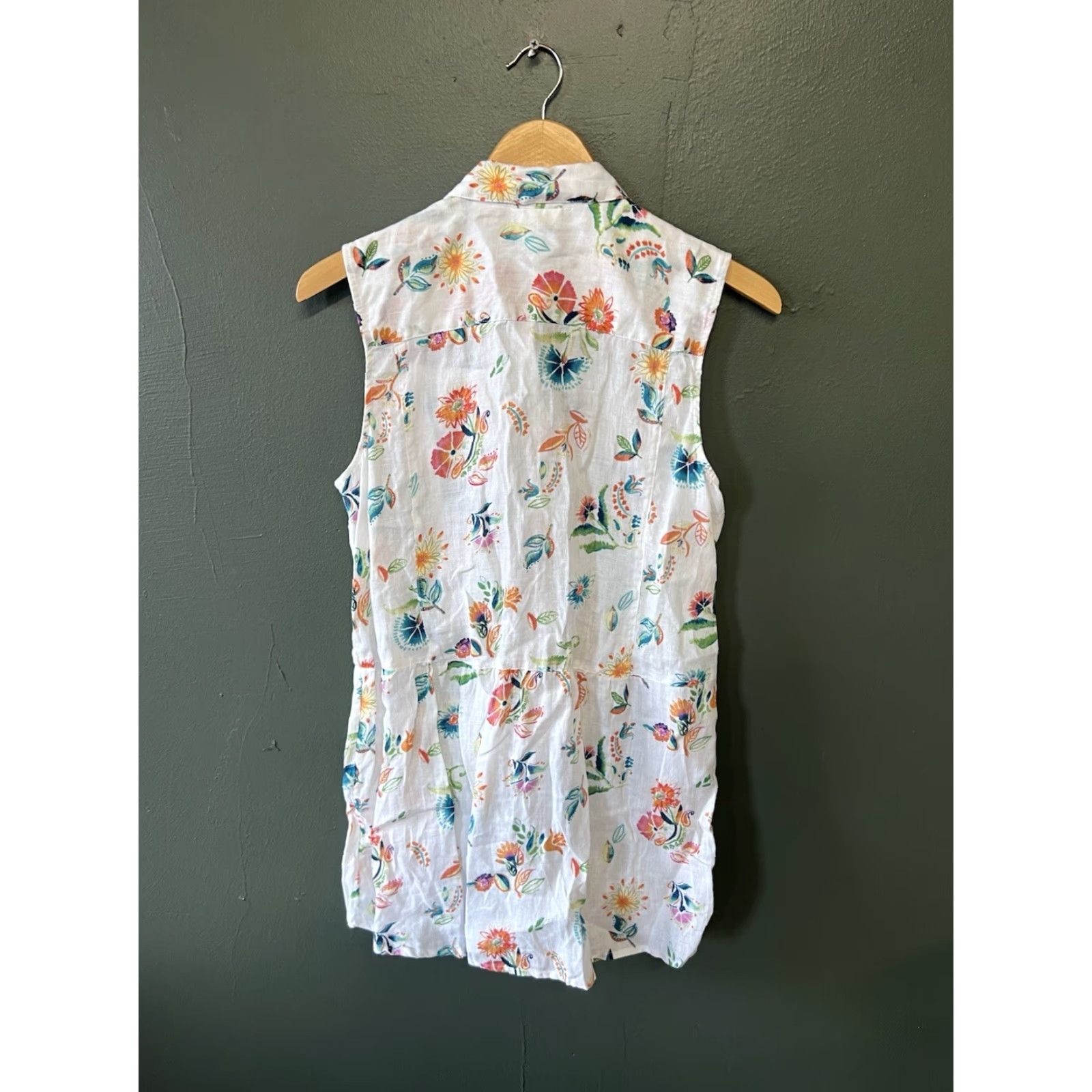 J. Jill J. Jill Womens Sleeveless White Linen Floral Button-Up Blouse size S Tunic Love Style Womens Size S / US 4 / IT 40 - 2 Thumbnail