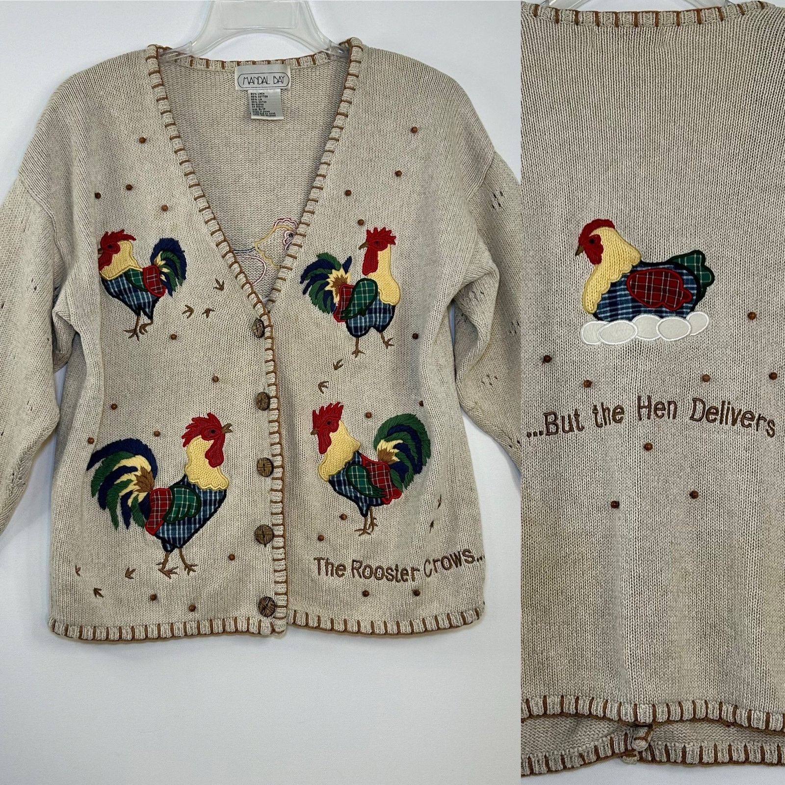 Vintage Vintage Mandal Bay Rooster Cardigan Sweater Knit Linen | Grailed