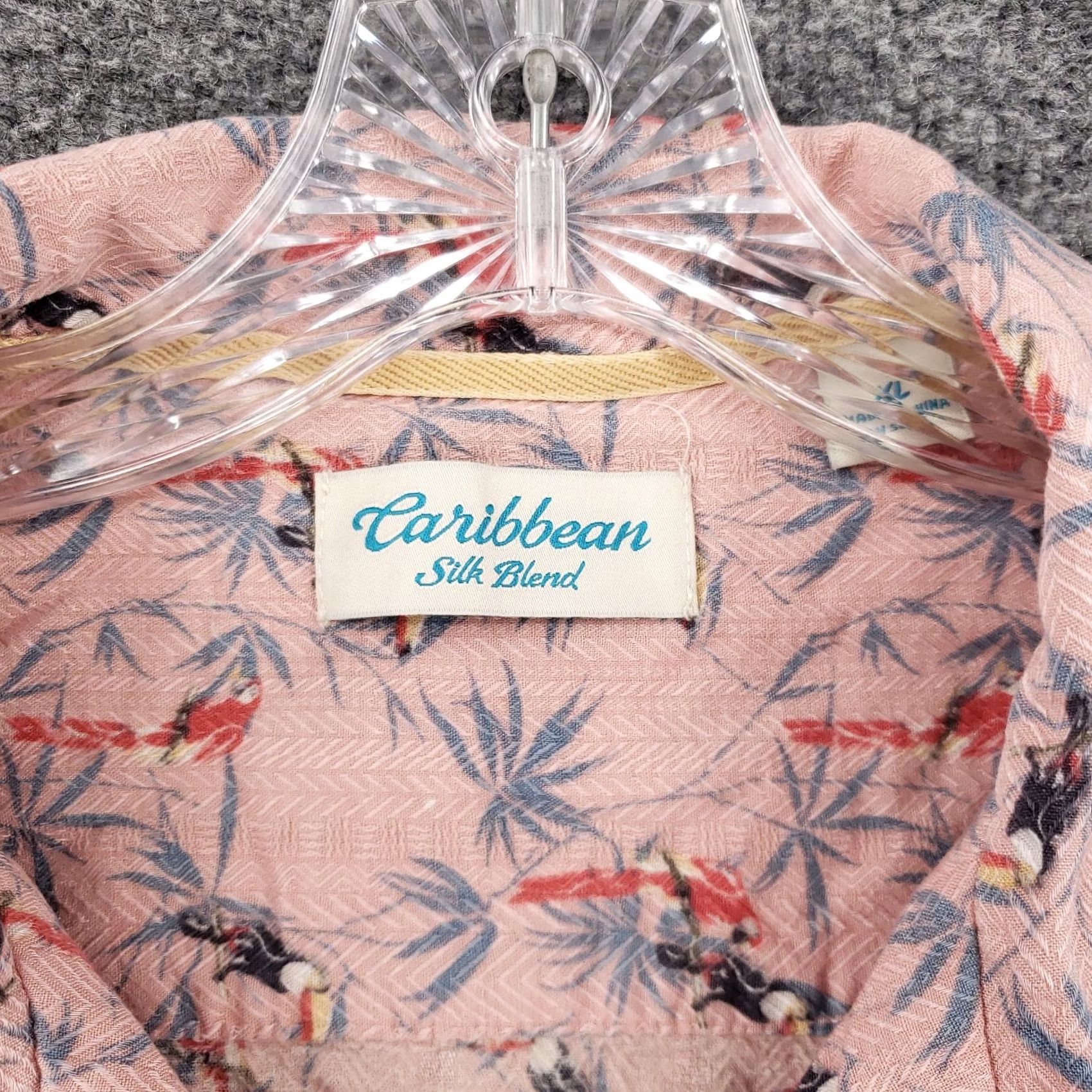 Vintage Caribbean Shirt Mens XL Pink Silk Blend Short Sleeve Hawaiian Parrots Button Up Size US XL / EU 56 / 4 - 4 Thumbnail
