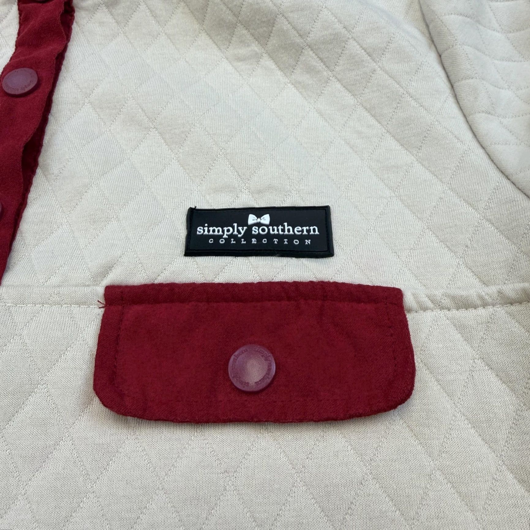 Vintage Simply Southern Pullover Womens Small White Burgundy Quilted Snap Sweatshirt Size S / US 4 / IT 40 - 4 Thumbnail