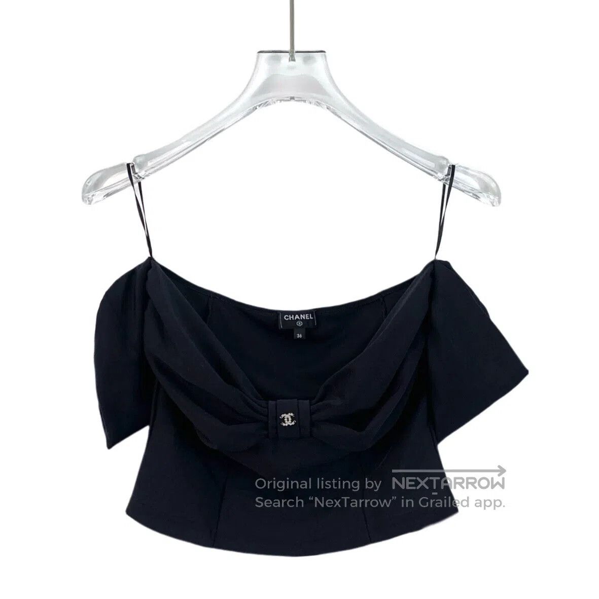 Chanel Chanel Black logo diamond-encrusted bow one-shoulder strap Size XS / US 0-2 / IT 36-38 - 1 Thumbnail