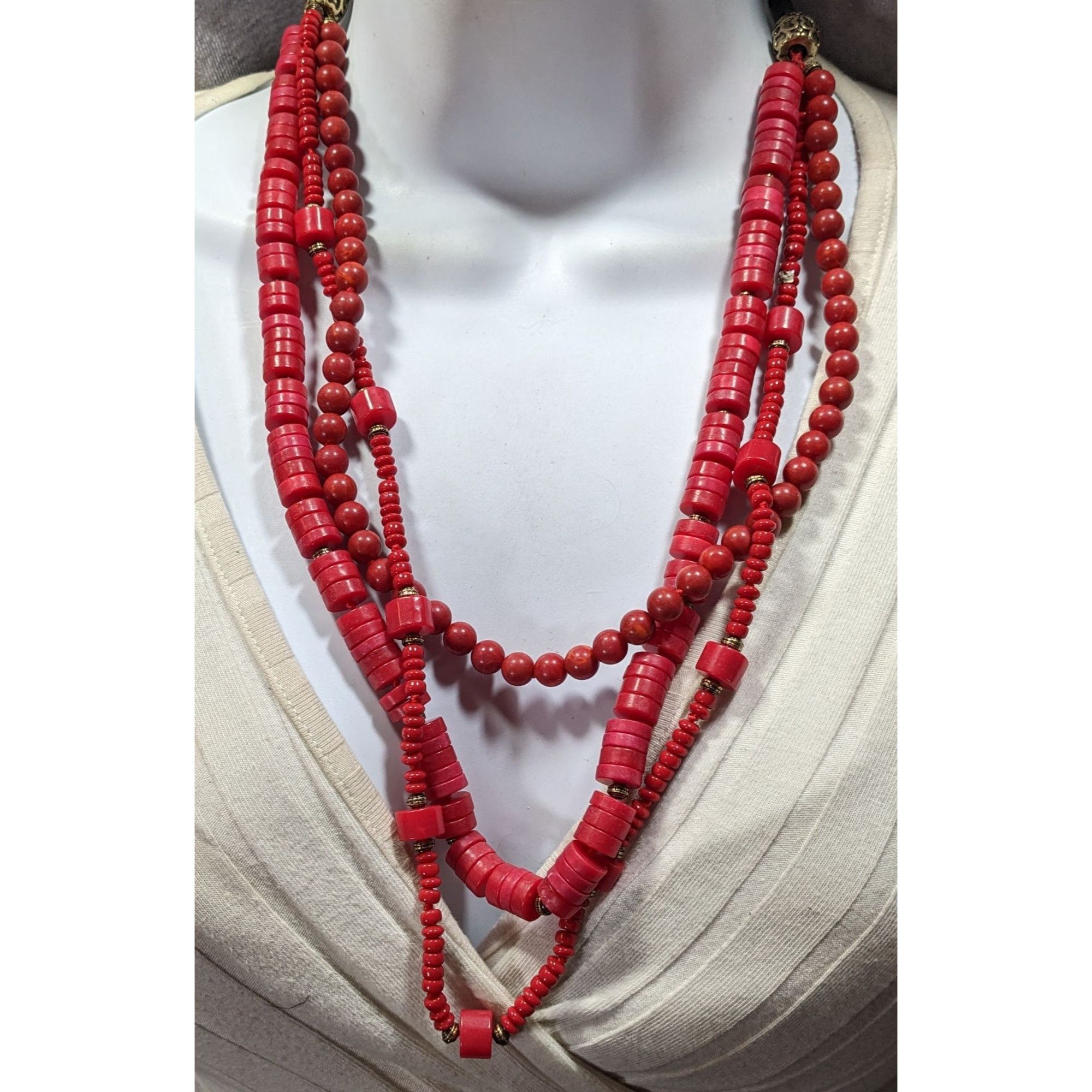 Other Vintage Red Stone And Glass Layered Tie-On Necklace Size ONE SIZE - 2 Thumbnail