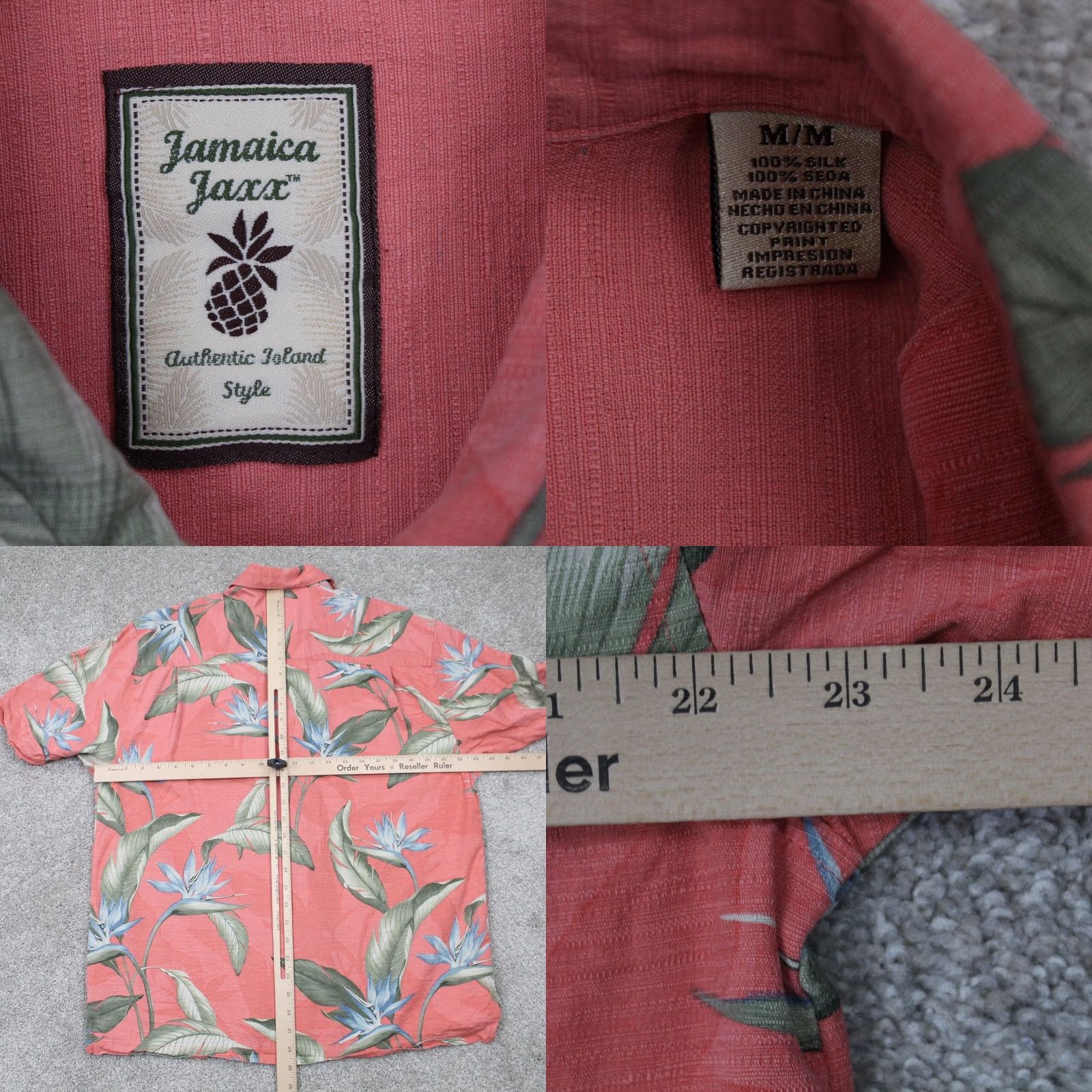 Vintage Jamaica Jaxx Camp Shirt Mens Medium Pink Floral Silk Button-Up Short Sleeve Collar Vintage? No. Size US M / EU 48-50 / 2 - 8 Thumbnail