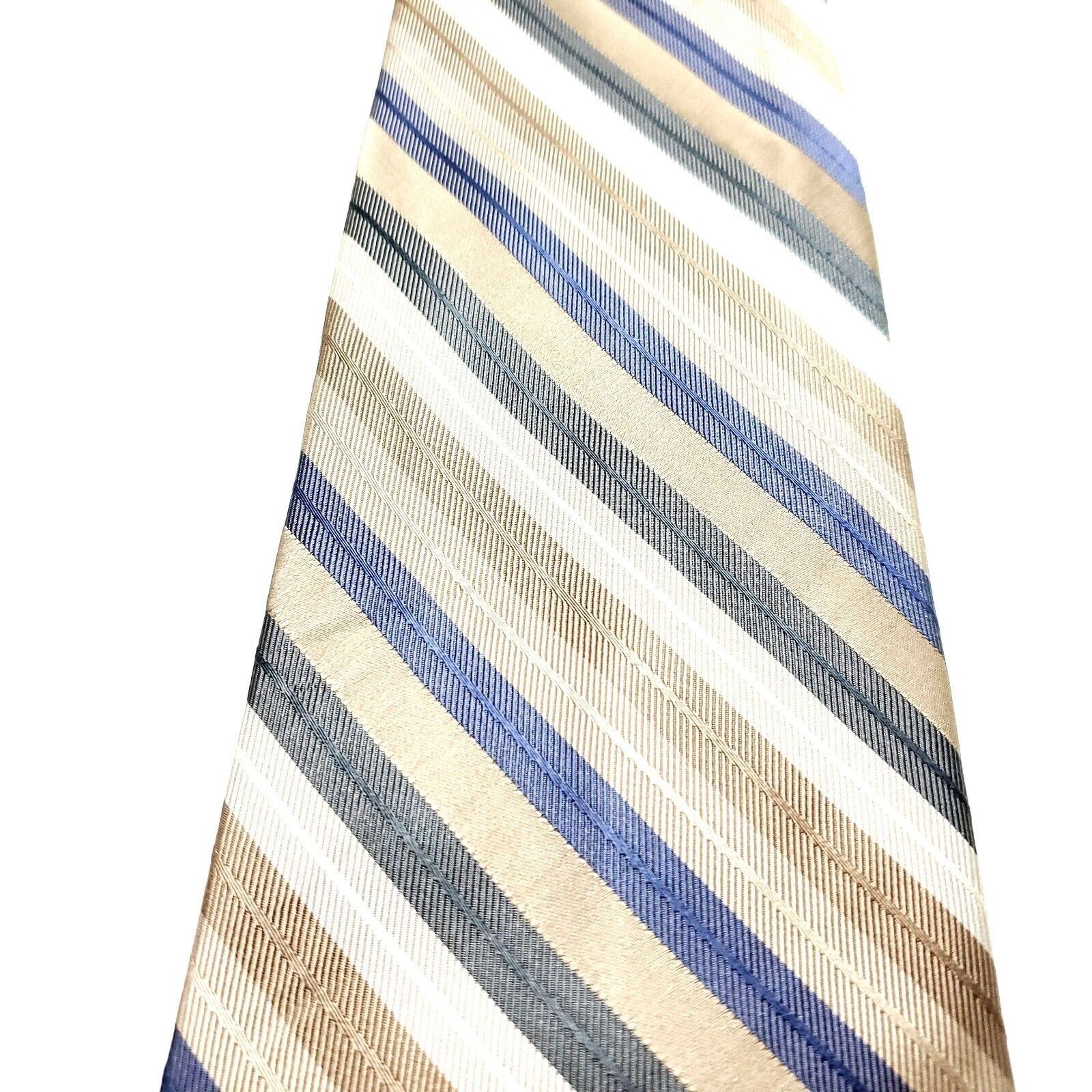 Calvin Klein Calvin Klein Silk Tie Striped Woven Tan Size ONE SIZE - 2 Thumbnail