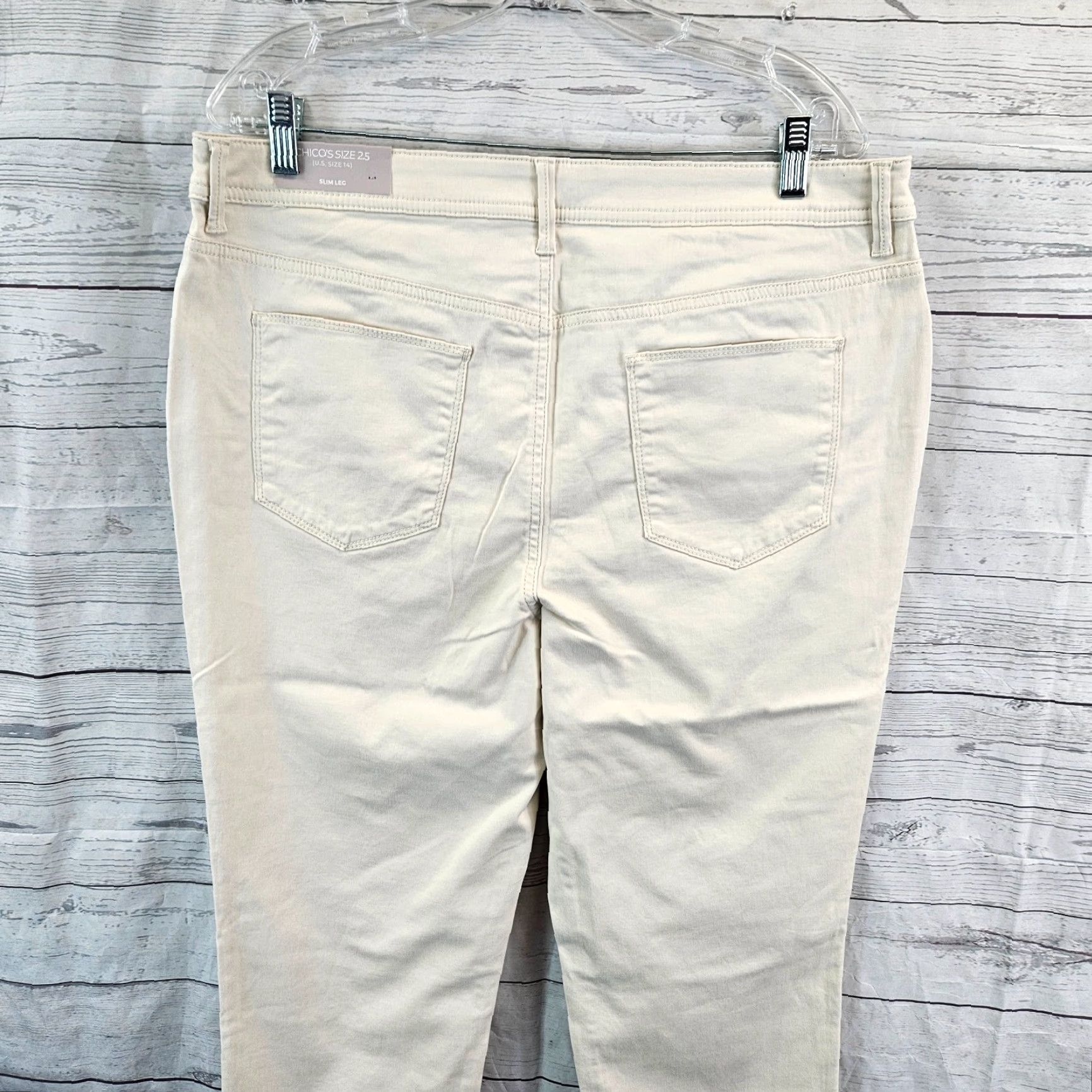 Vintage Chico's Womens Slim Crop Pants Sz 14 Natural Ivory High Rise Cotton Blend Cropped Pants Women 14 W Mens Girls Boys Size 36" / US 14 / IT 50 - 4 Thumbnail