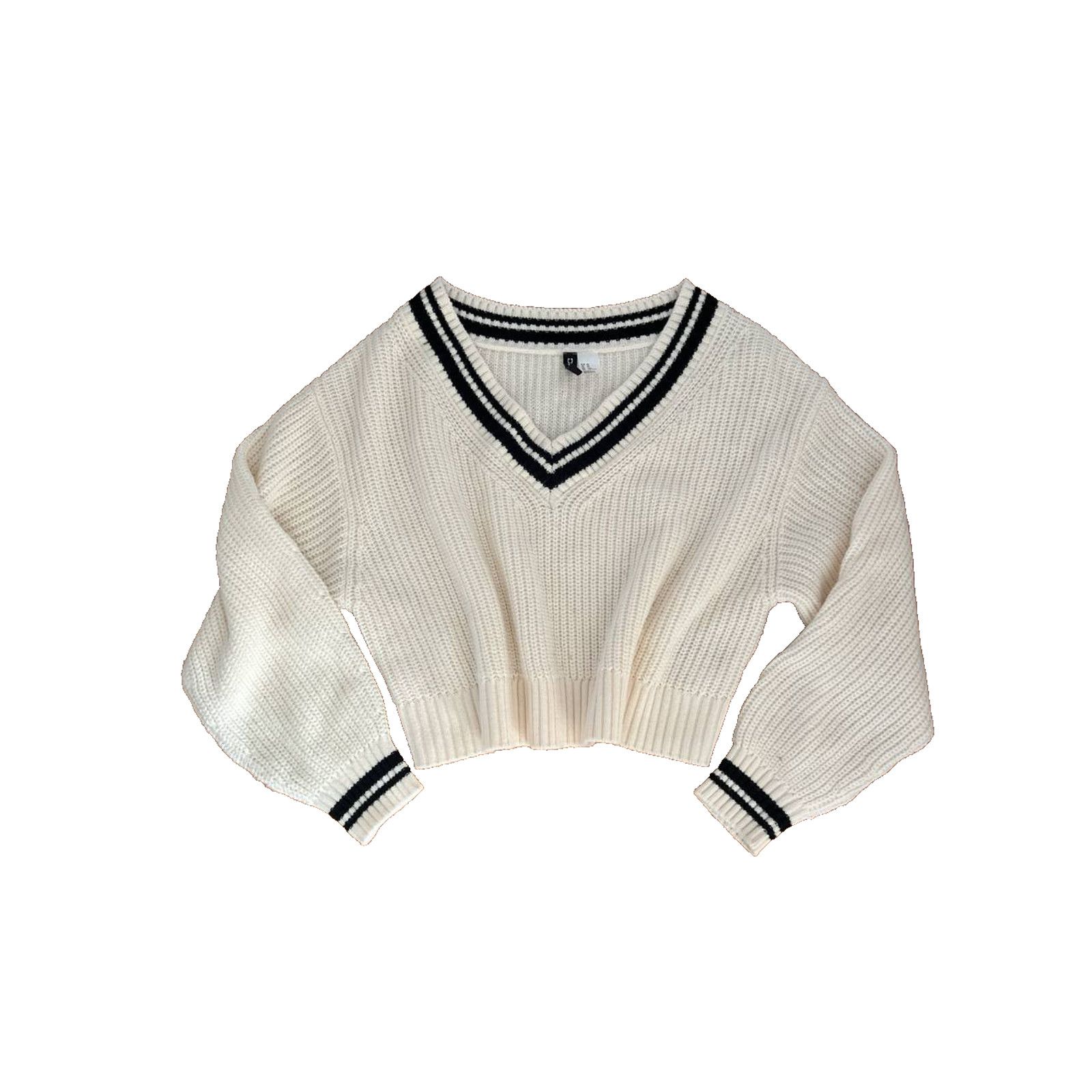 H&M H&M ivory v-neck Y2K preppy style SIZE XS A001891 Size XS / US 0-2 / IT 36-38 - 3 Thumbnail