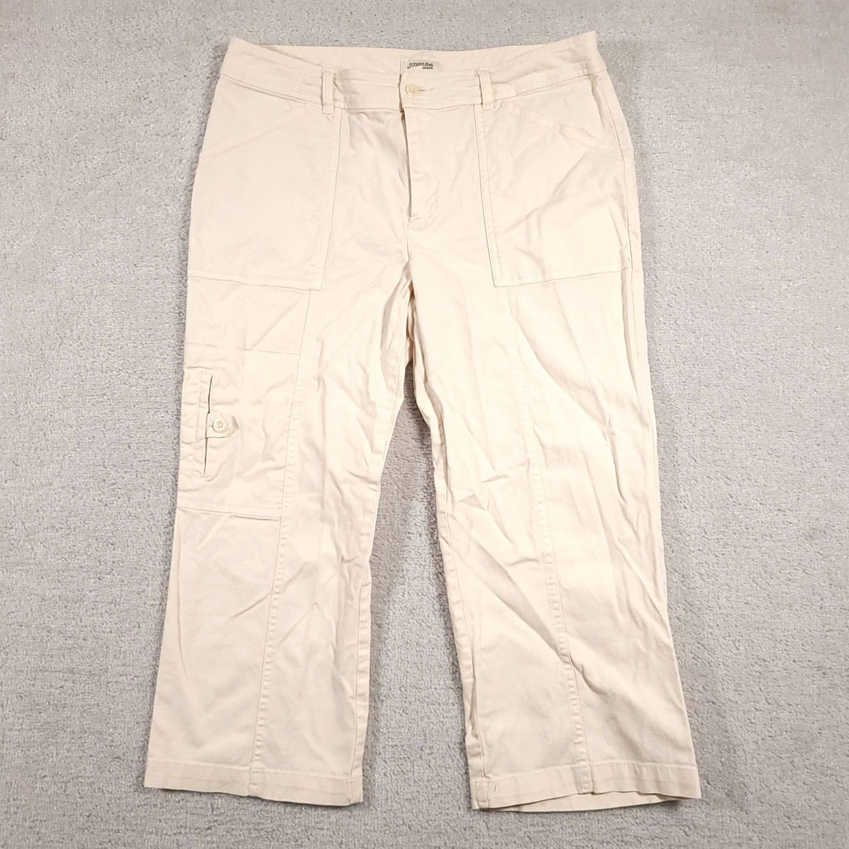 Vintage St Johns Bay Pants Womens 12 Beige Stretch Cargo Capri Cropped Casual Outdoors Size 34" / US 12 / IT 48 - 2 Thumbnail