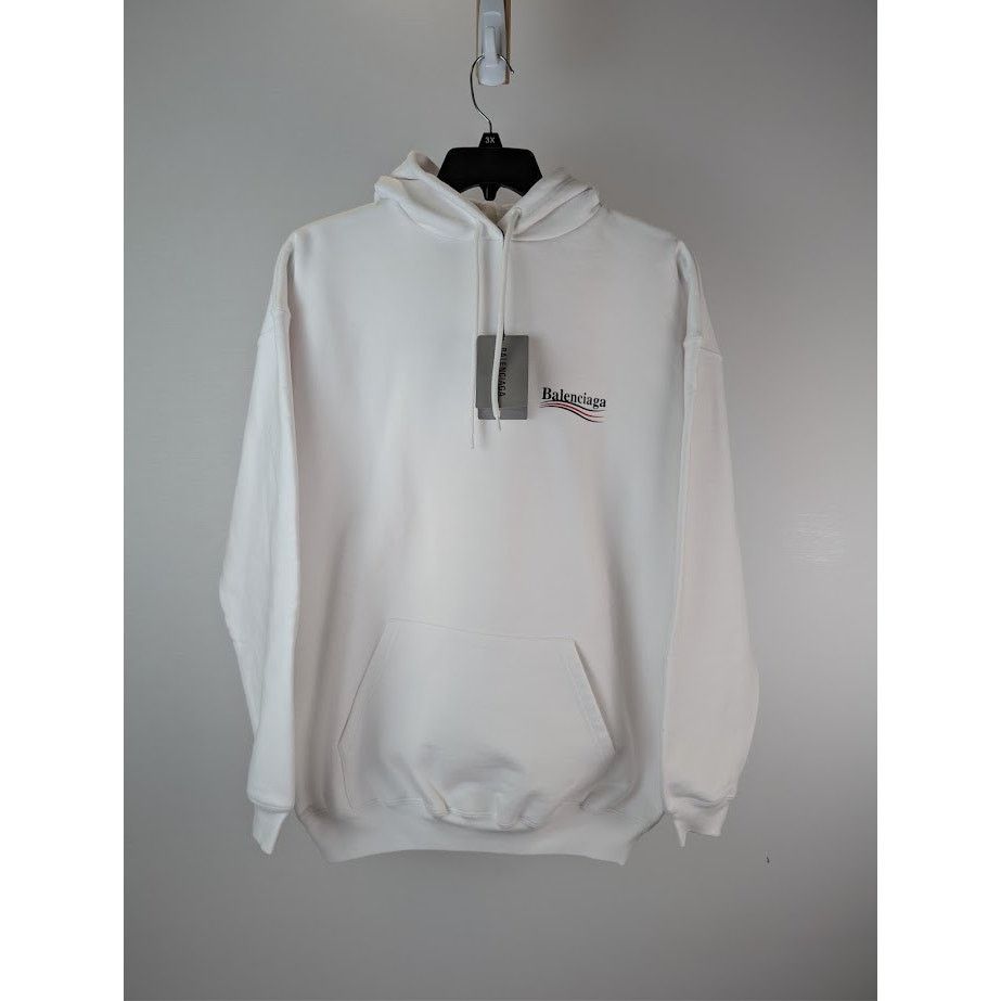 Balenciaga o1rshd1 Political C Molleton Bouclette Hoodie in White/Black Size US XS / EU 42 / 0 - 2 Thumbnail