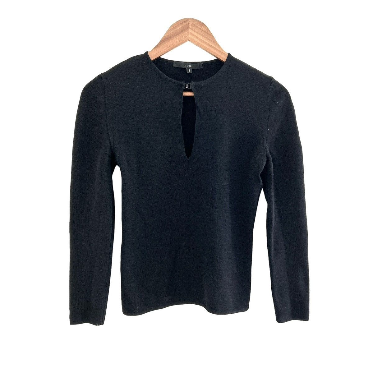image of Fall 1999 Gucci By Tom Ford Keyhole Cut Out Wool Knit Top in Black, Women's (Size Small)