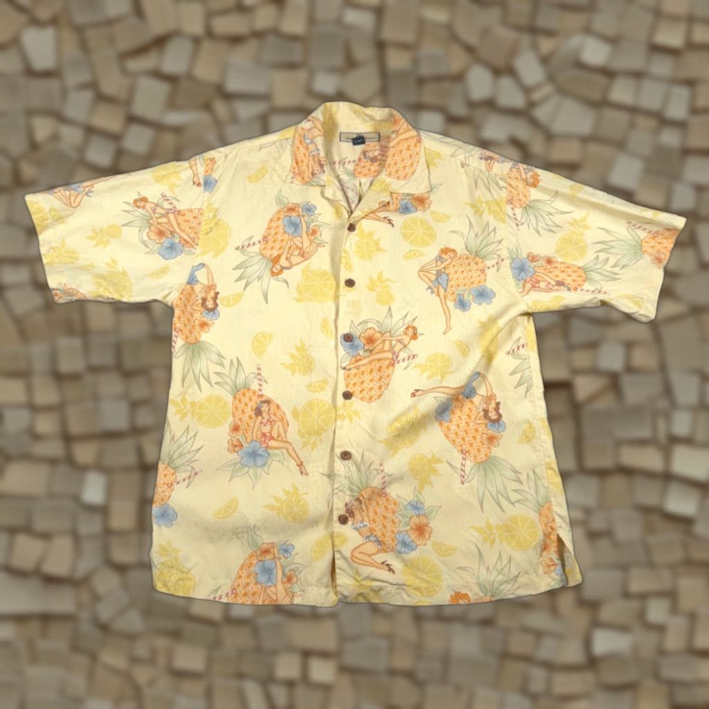 Tommy Bahama VINTAGE Tommy Bahama Hawaiian Shirt Mens Regular MEDIUM Yellow Silk Pinup Girl Camp Y2K Size US M / EU 48-50 / 2 - 1 Thumbnail