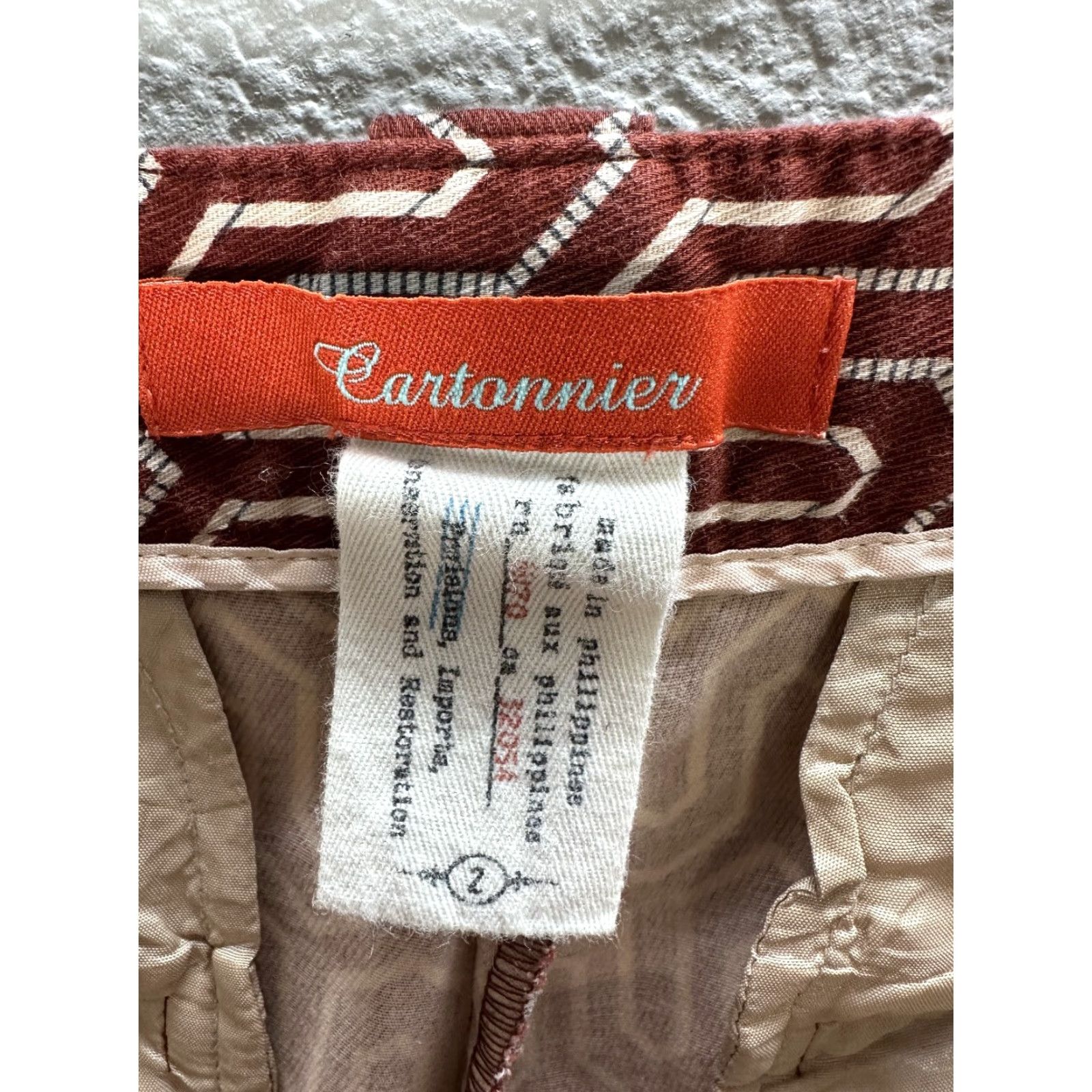 Vintage Cartonnier Womens Red Geometric Chino Pants Side Pockets Cotton Blend Sz 2 Size 28" / US 6 / IT 42 - 3 Thumbnail