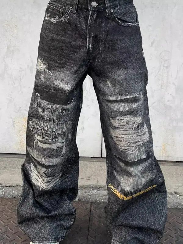 Jean VIBE Disstressed Baggy Washed Wide Leg Jeans Size US 30 / EU 46 - 7 Thumbnail