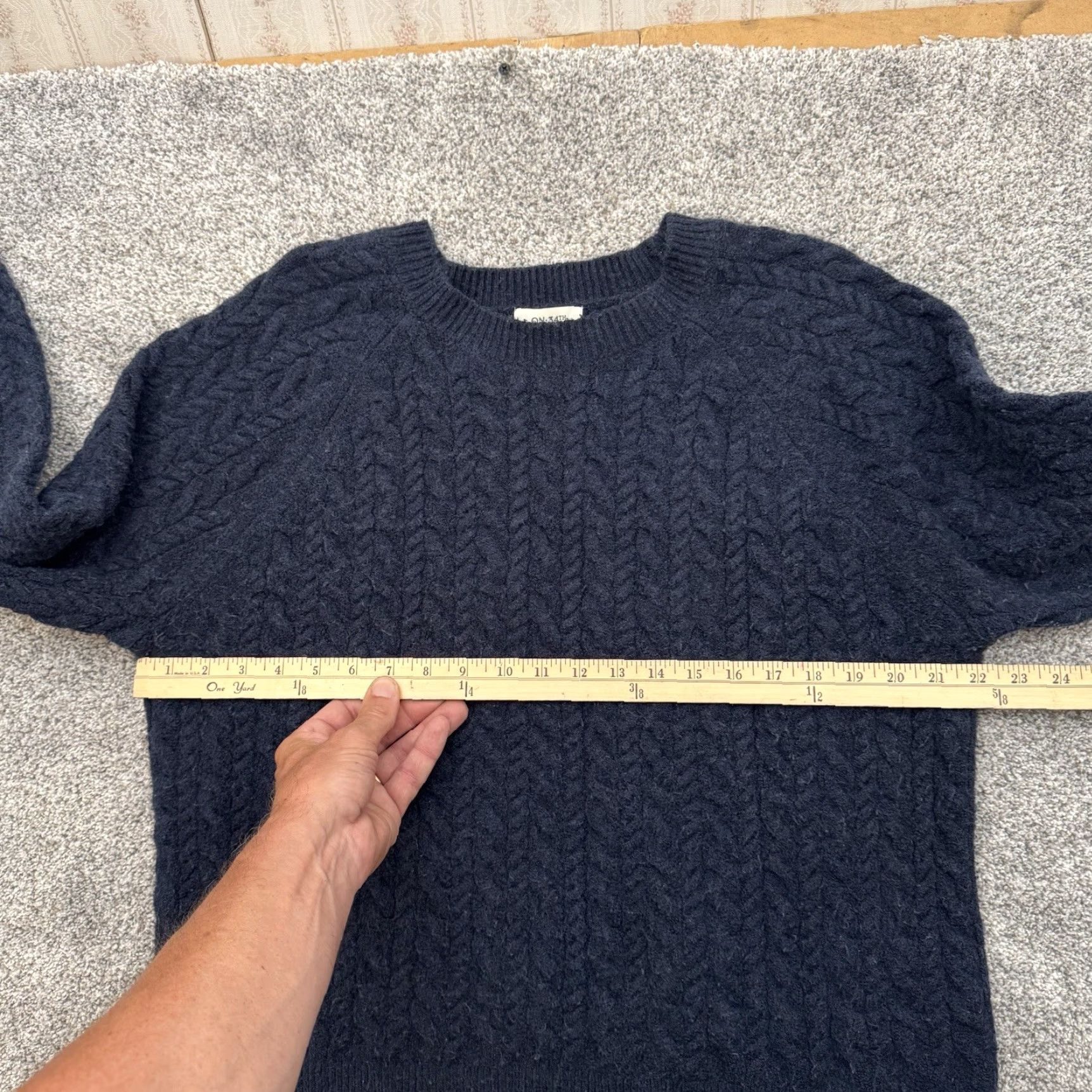 Vintage On 34th Sweater Women's Crew Neck Cable-Knit XL Blue Pullover Preppy Dark Academia Retro Layered Cozy Chunky Grandpa Size XL / US 12-14 / IT 48-50 - 3 Thumbnail