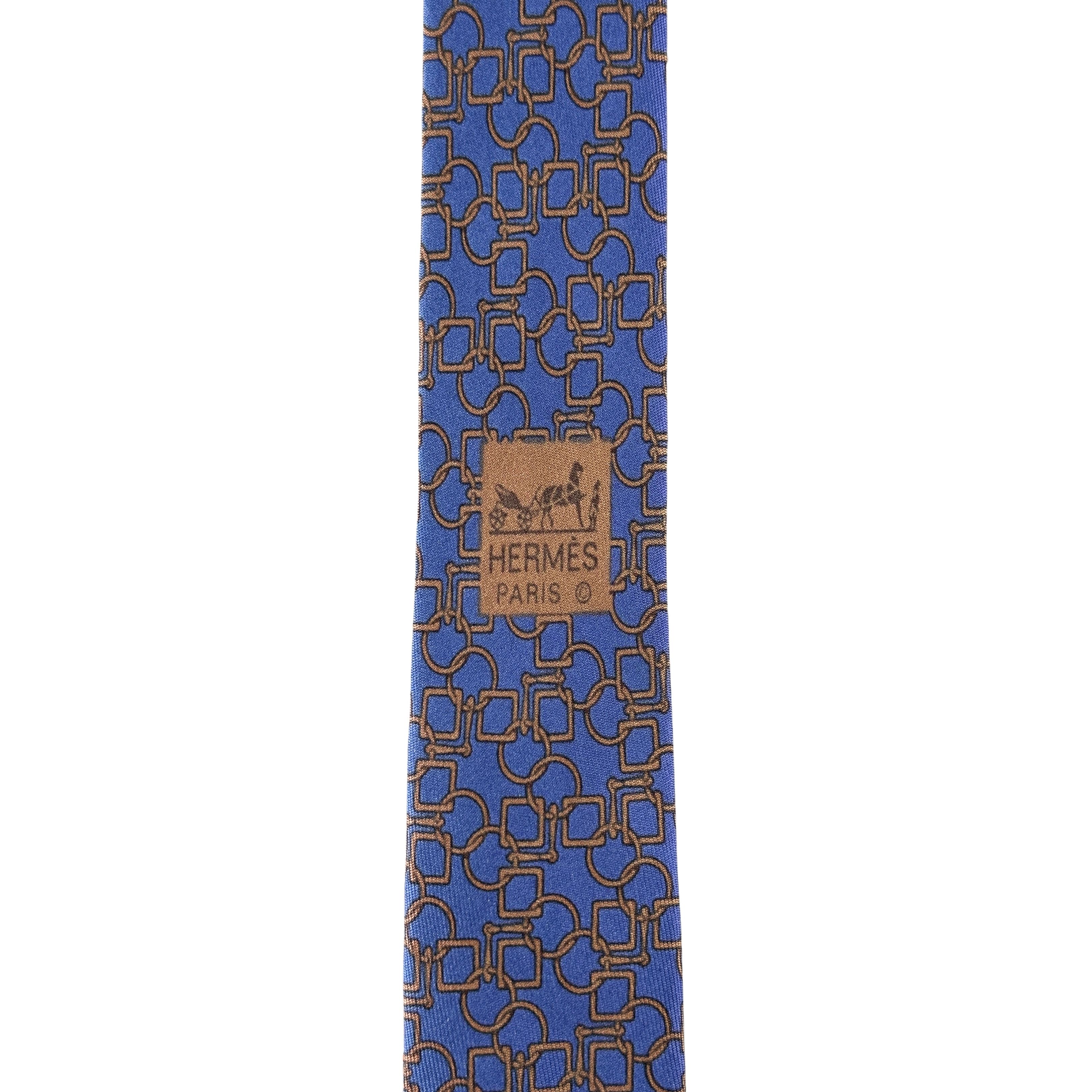 Hermes Silk Tie Blue with Geometric Pattern Size ONE SIZE - 4 Thumbnail