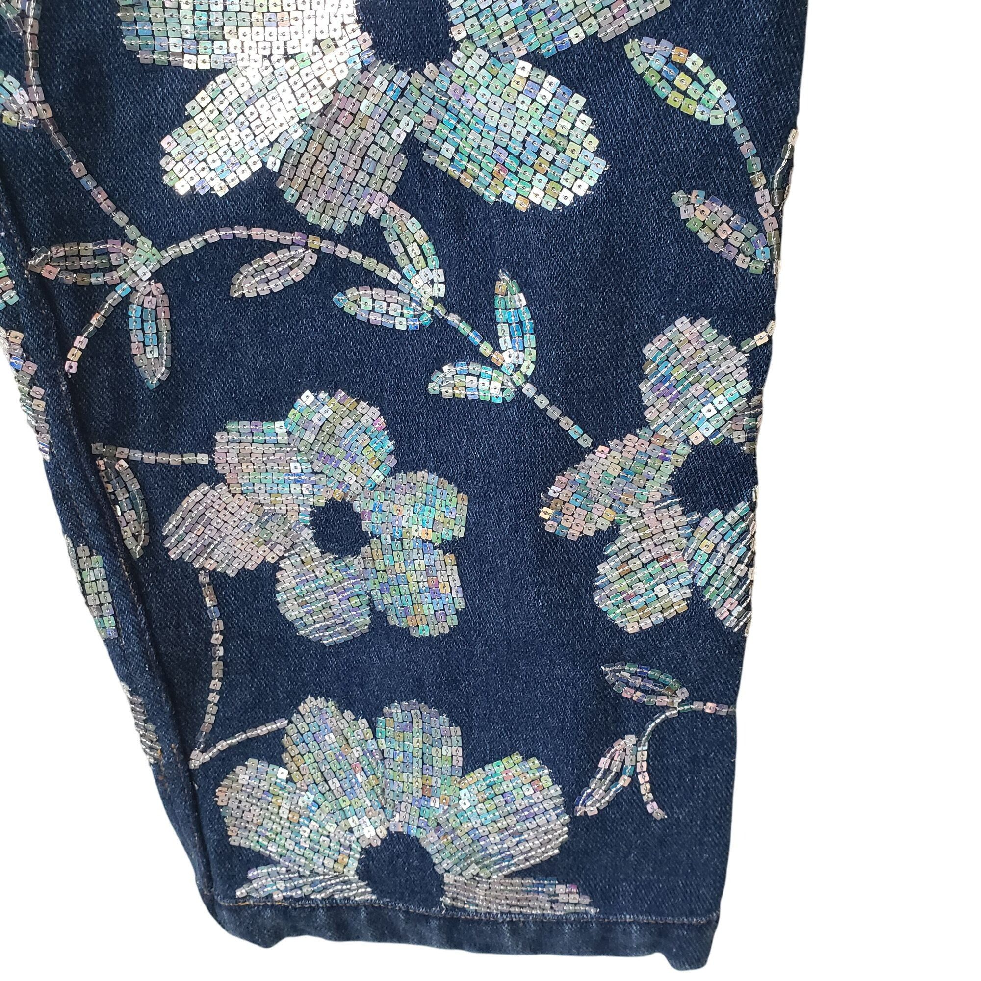 ASHISH Ashish Floral Sequin Embellished High Rise Straight Leg Blue Size 27" / US 4 / IT 40 - 8 Thumbnail