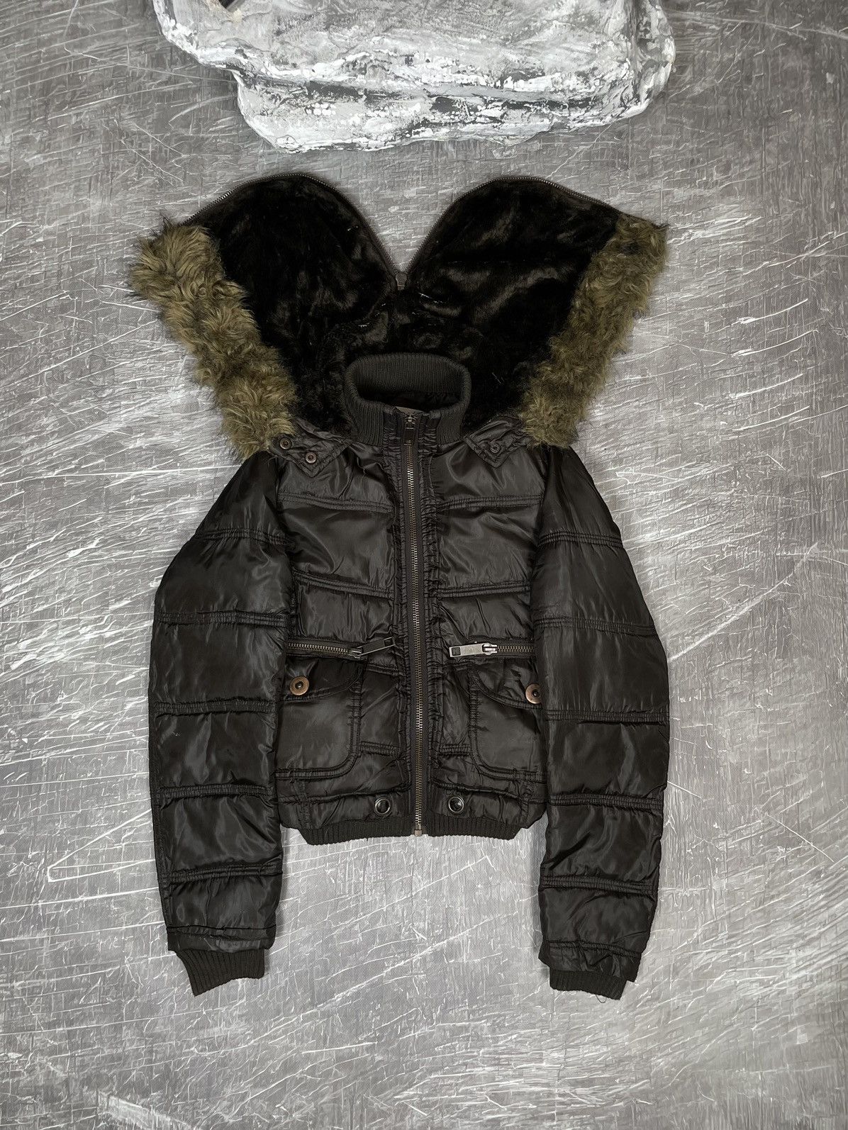 Y2K Fur Zip Hood Bomber Jacket Hysteric Glamour Japan Style