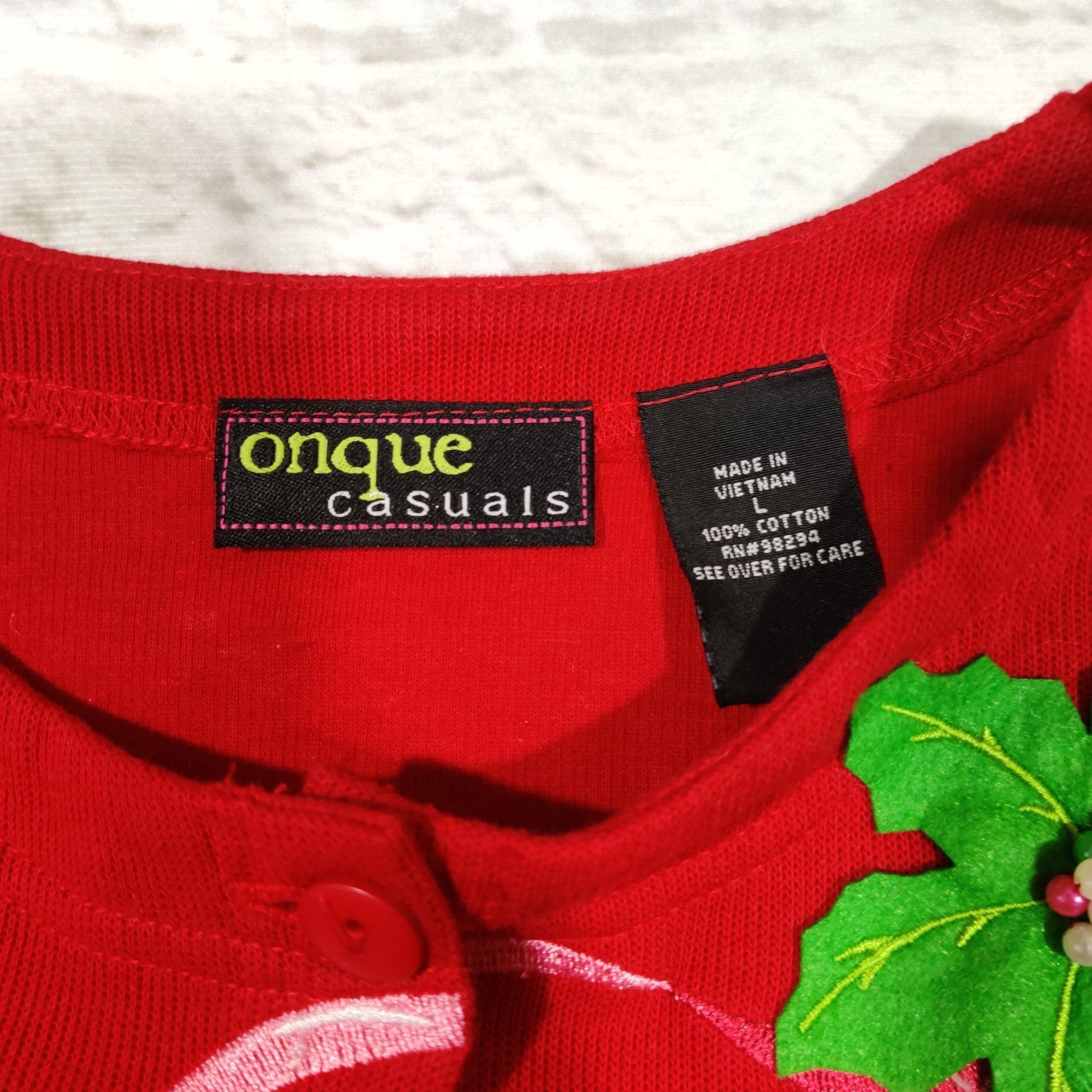 Other Onque Casual L Red Holiday Cardigan Beaded Holly Applique Bu Size L / US 10 / IT 46 - 4 Thumbnail