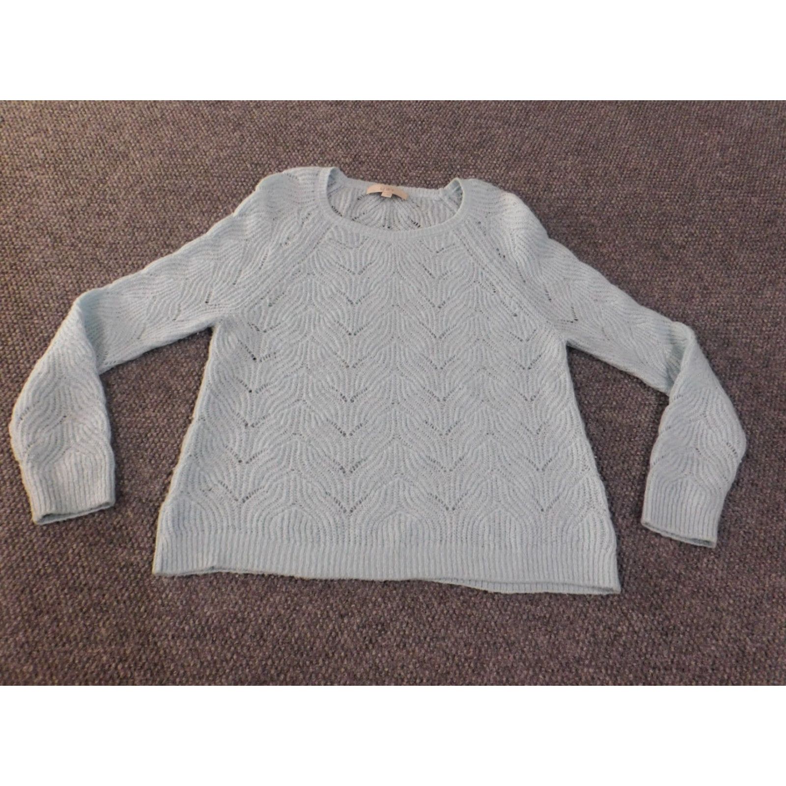 Loft LOFT Geometric Knit Pullover Sweater Blue L Womens Crew Neck Stretch Acrylic Rib Knit Regular Size L / US 10 / IT 46 - 2 Thumbnail