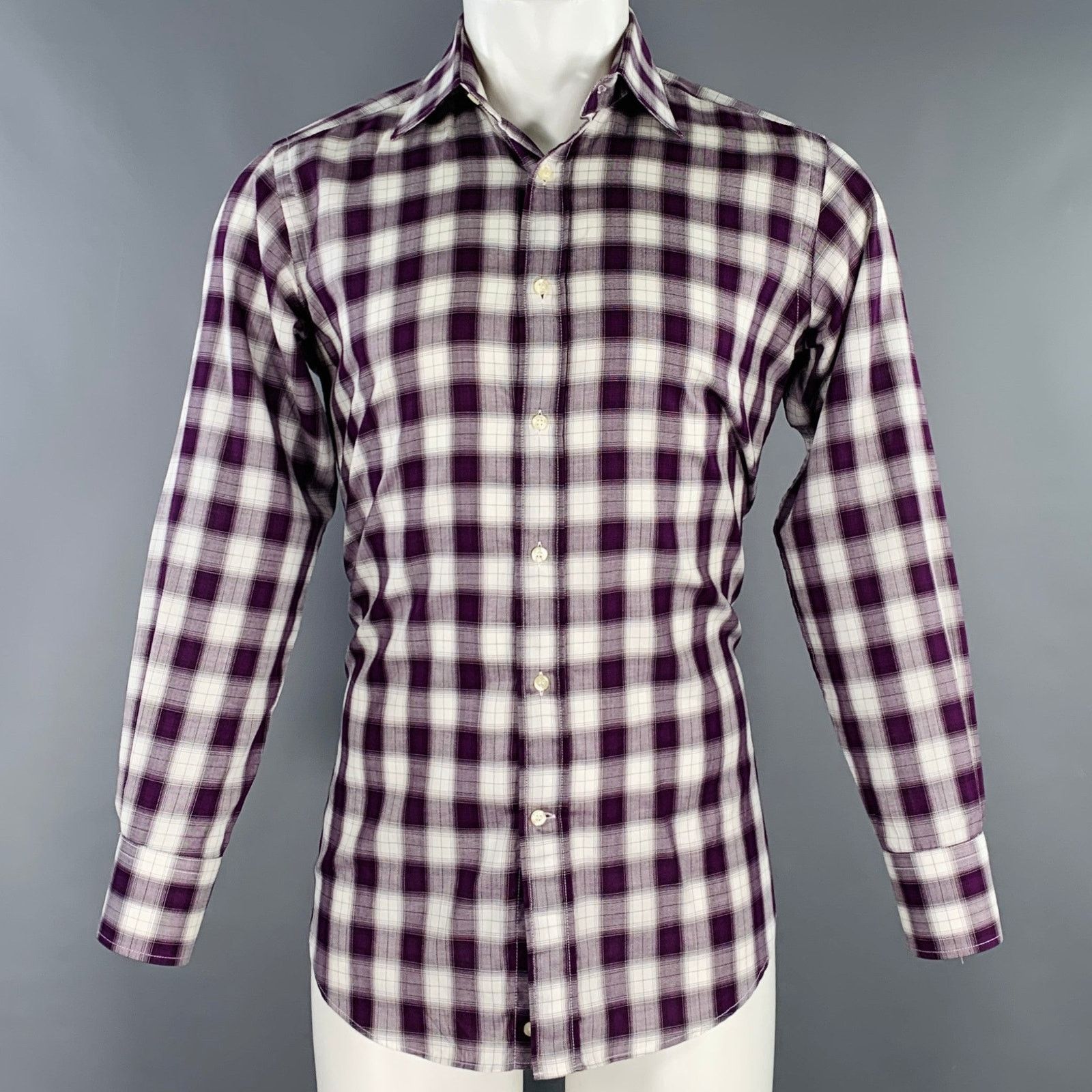 Etro Purple White Plaid Cotton Spread Collar Long Sleeve Shirt Size US M / EU 48-50 / 2 - 1 Thumbnail