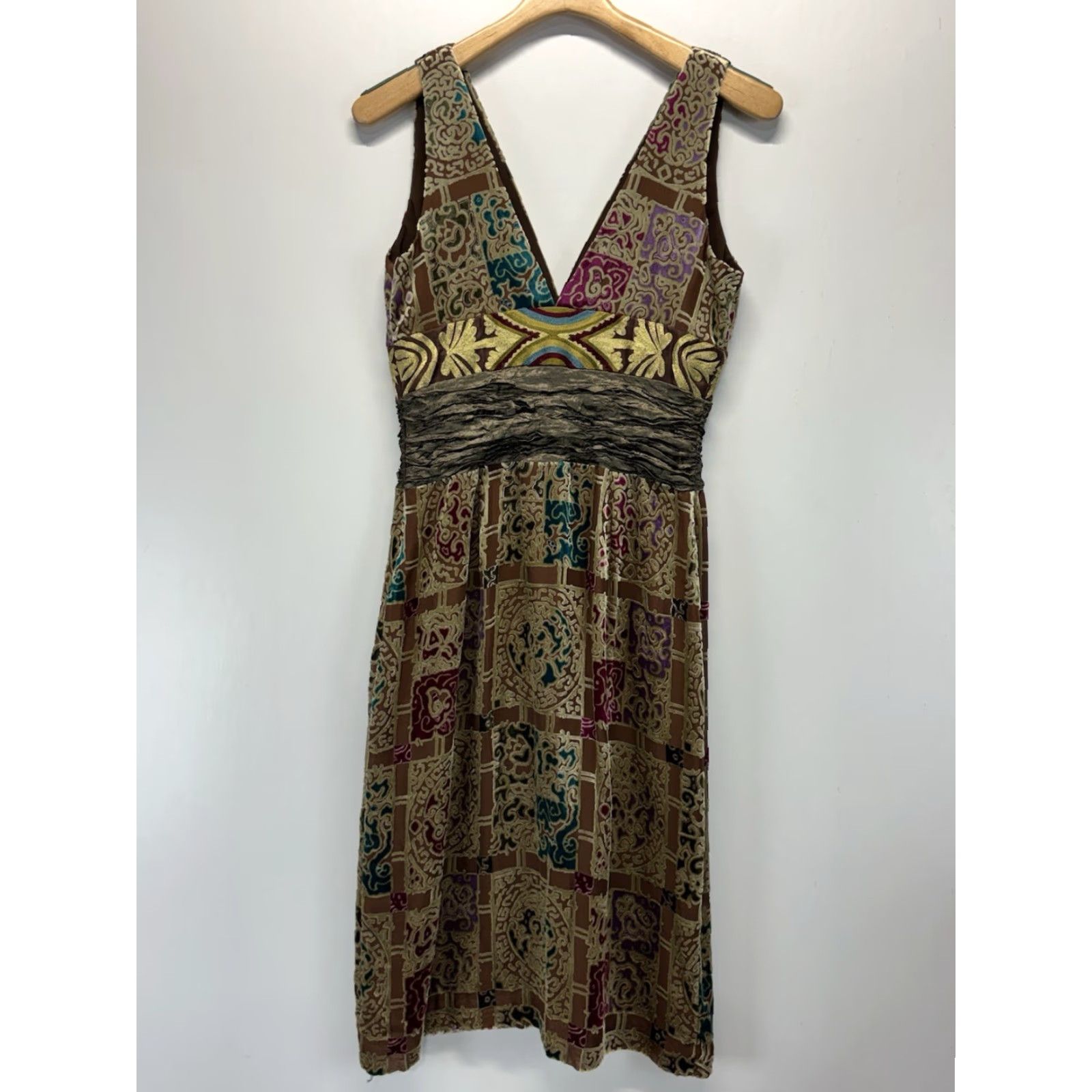 Nicole Miller Nicole Miller Velvet Burnout Dress Sleeveless 10 Multicolor Knee Length Fairy V-Neck Zip Cocktail Womens Size L / US 10 / IT 46 - 5 Thumbnail
