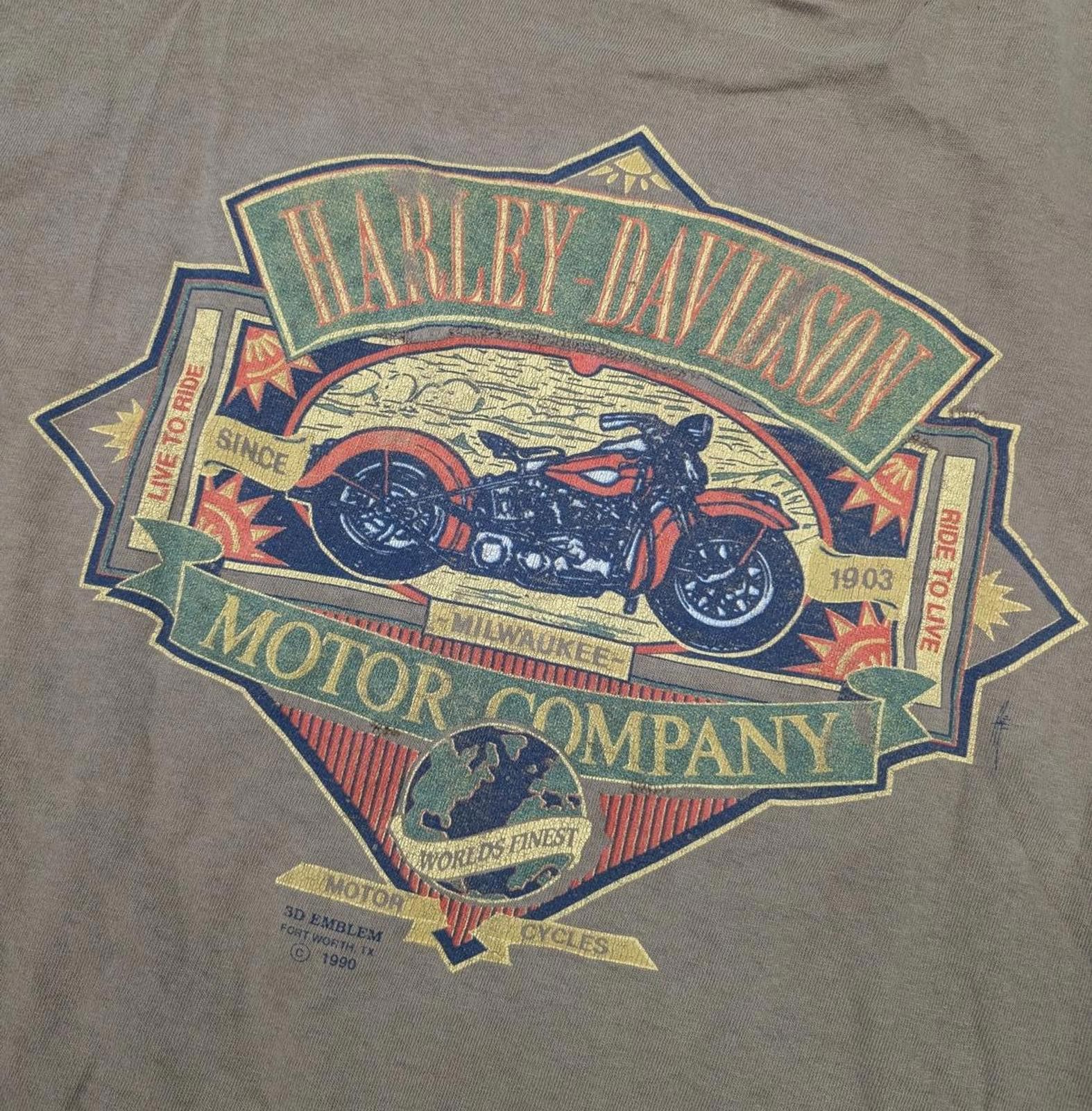 Vintage 1990 Harley Davidson 3D Emblem Ohio Thrashed T-shirt - www 