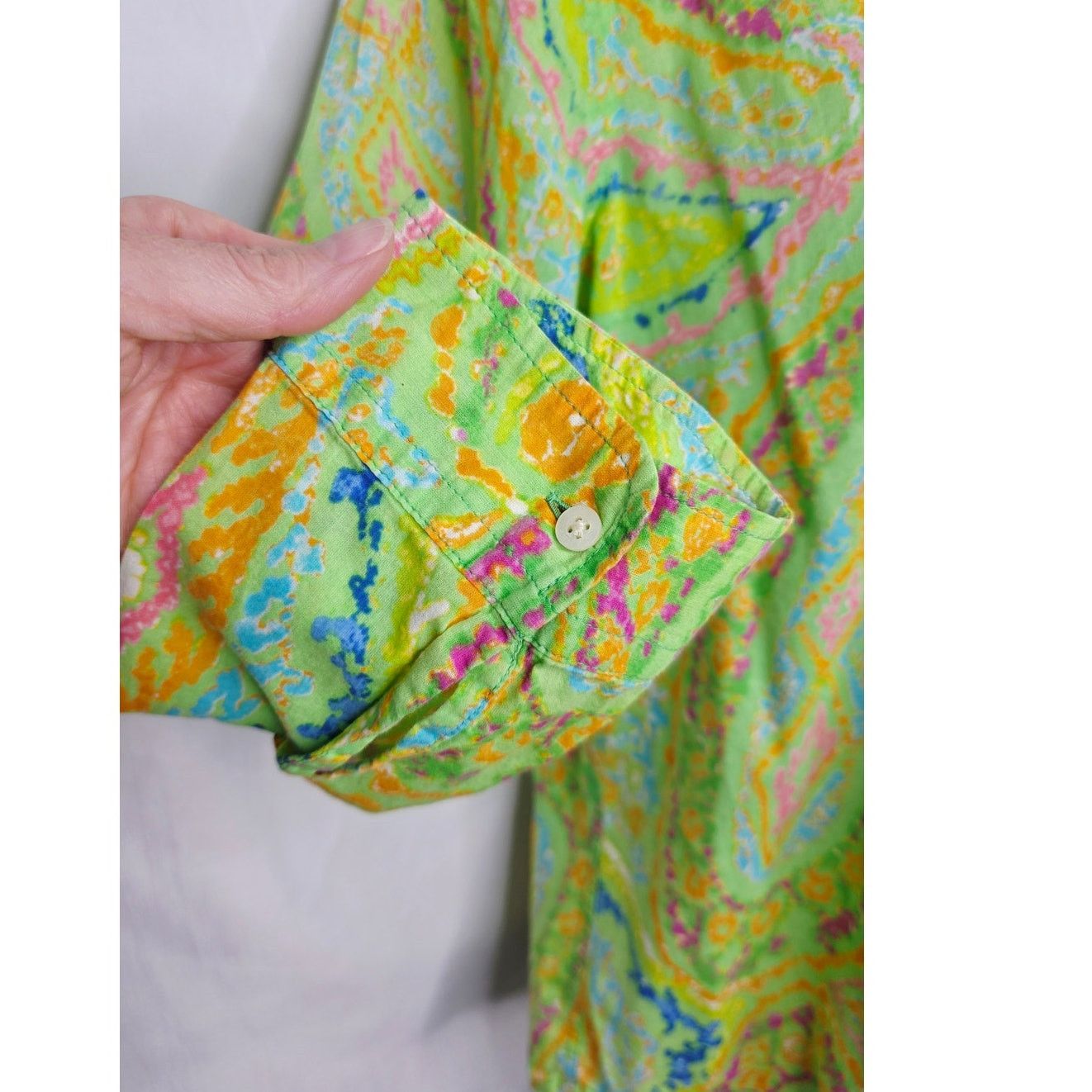 Ralph Lauren Lauren Ralph Lauren Green Paisley Blouse Button Front Boho Size L / US 10 / IT 46 - 4 Thumbnail