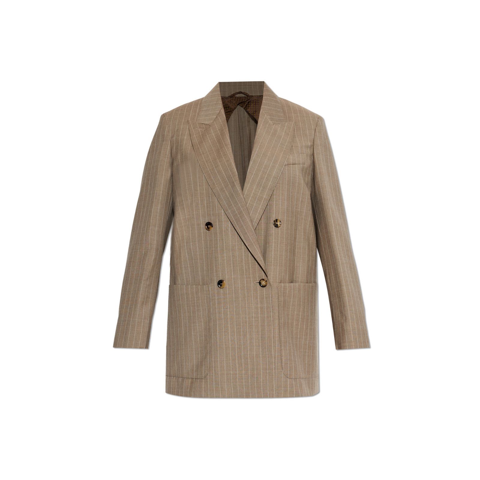 Max Mara MAX MARA Acciaio Striped Hazelnut Brown Wool Oversized Blaze Size M / US 6-8 / IT 42-44 - 1 Preview