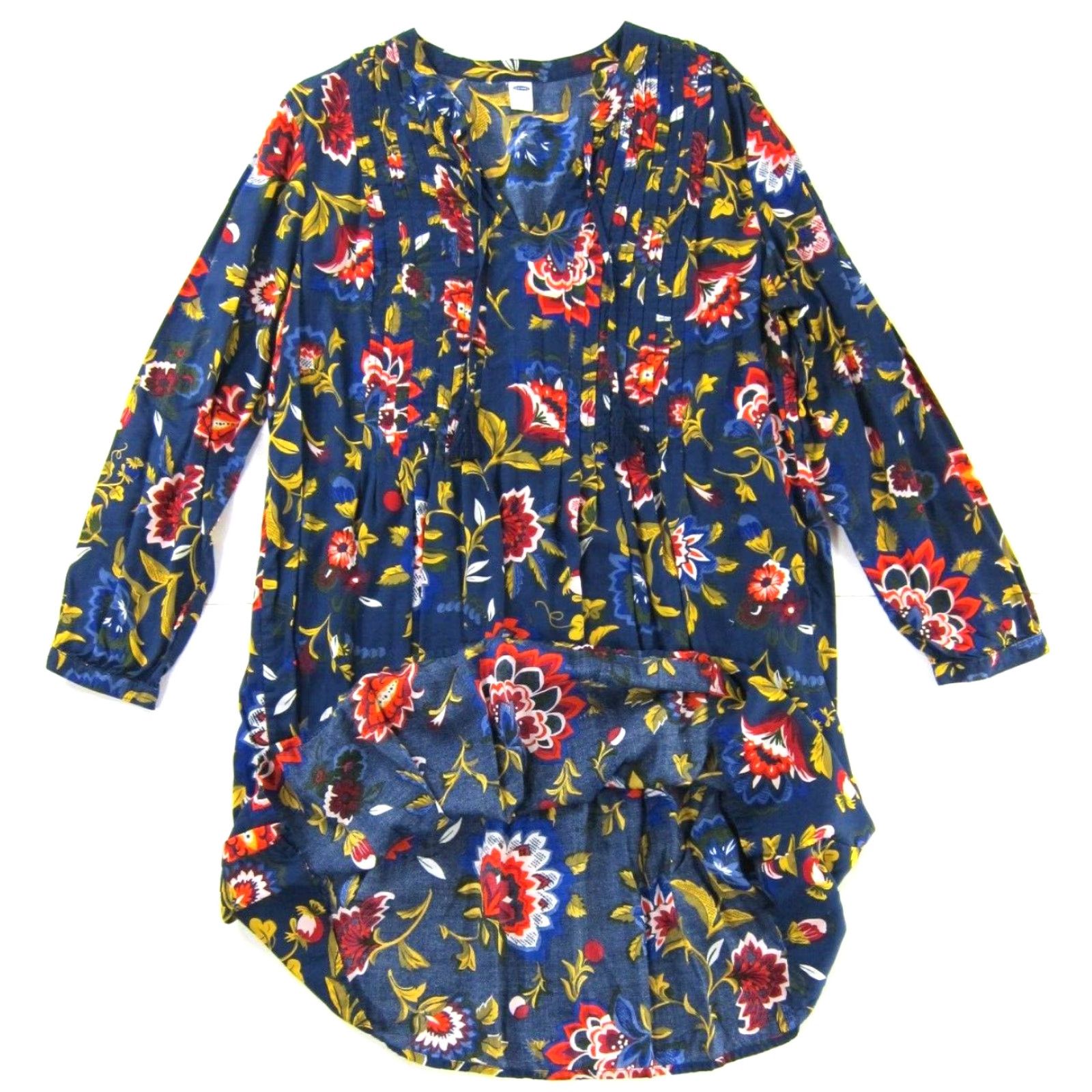 Old Navy VINTAGE Old Navy Blue Yellow Red Orange Floral Long Sleeve V-Neck Tunic Shift Dress L Size L / US 10 / IT 46 - 6 Thumbnail
