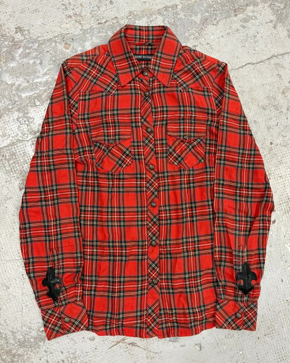 Chrome Hearts Chrome Hearts Flanel Red Checkered Cross Leather Patchs Shirt Size US S / EU 44-46 / 1 - 1 Thumbnail