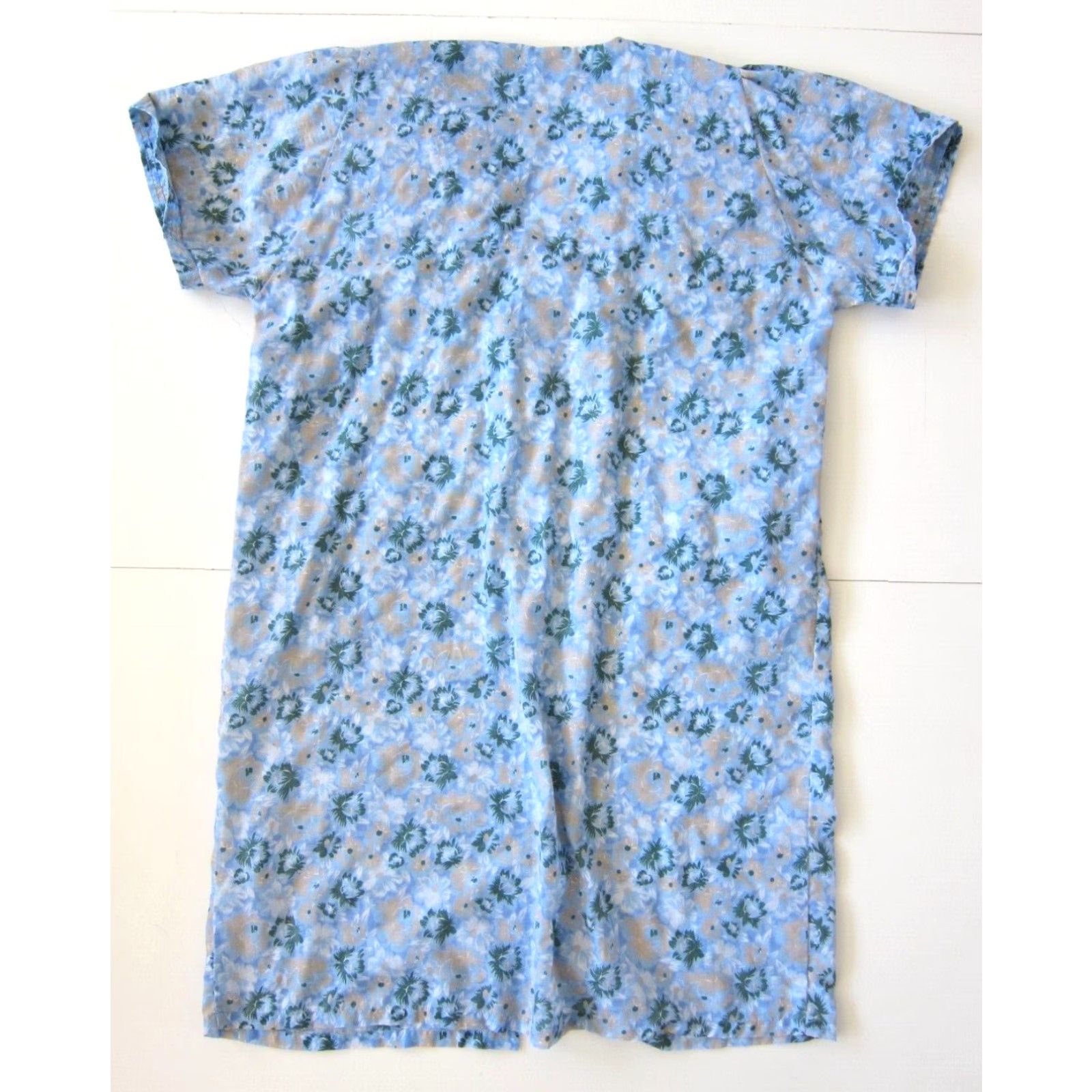 Vintage VINTAGE Nick & Sarah Cotton Blue Green Floral Button Down Pocket Maxi House Dress Plus 1X Size XL / US 12-14 / IT 48-50 - 2 Thumbnail