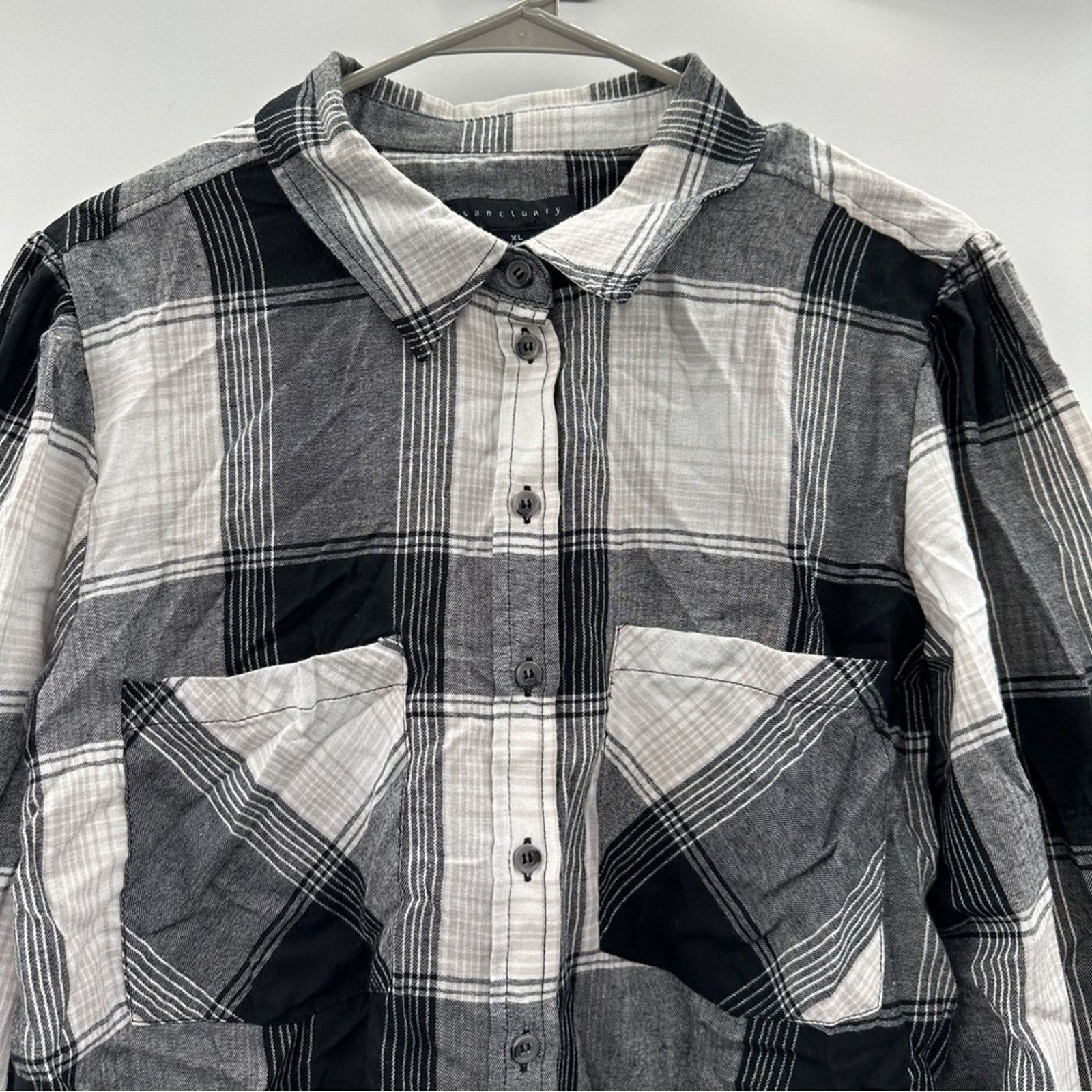 Sanctuary Sanctuary Leading Lady Black & White Plaid Button Down Shirt Size XL / US 12-14 / IT 48-50 - 2 Thumbnail