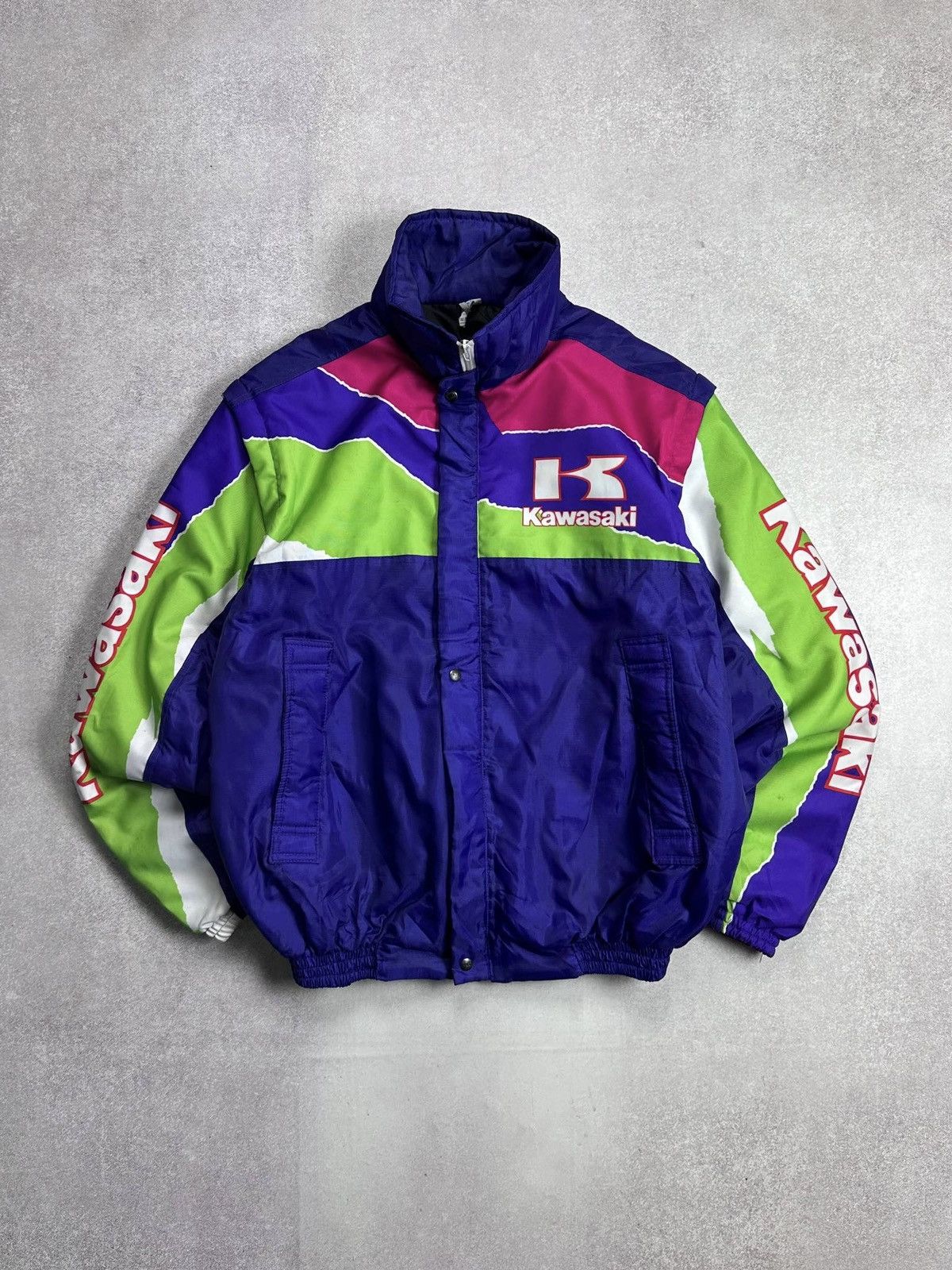 Vintage 90s Kawasaki Modular Moto Big Logo Racing Jacket XL