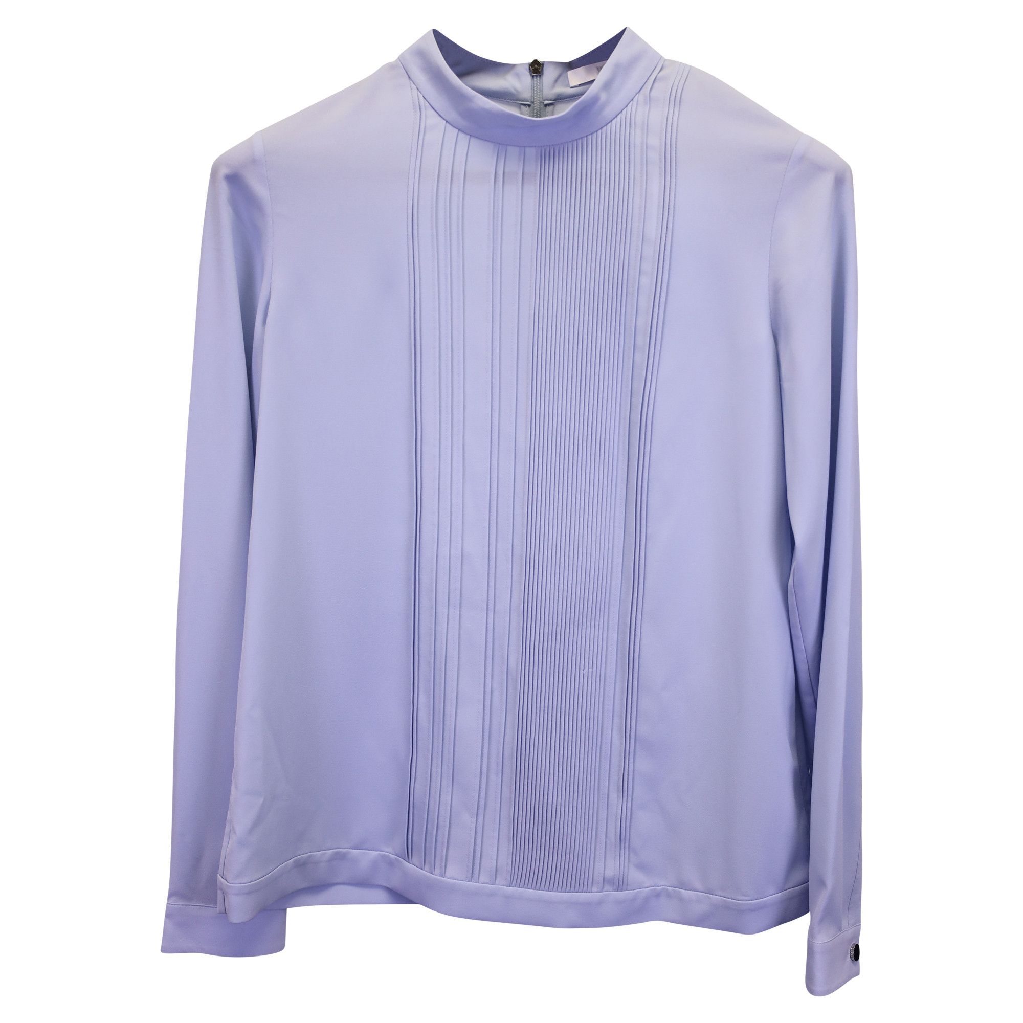Hugo Boss Boss Pleated Mock-Neck Top in Blue Polyester Size S / US 4 / IT 40 - 1 Thumbnail