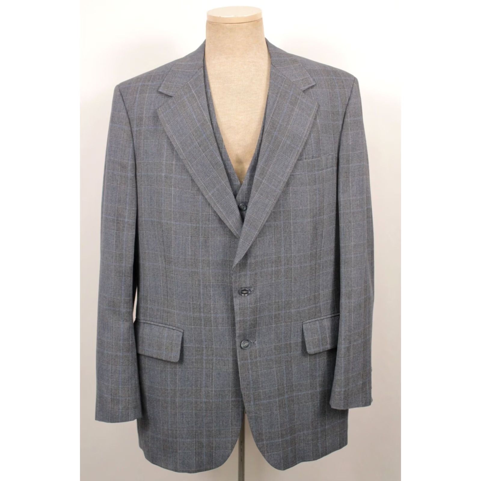 Vintage VINTAGE Mens VTG 70s Blue & Grey Plaid Leisure Suit Sz L 1970s Disco Mens L Gray Wool Blend Jacket 34" Pants 37x33 Size 42R - 4 Thumbnail