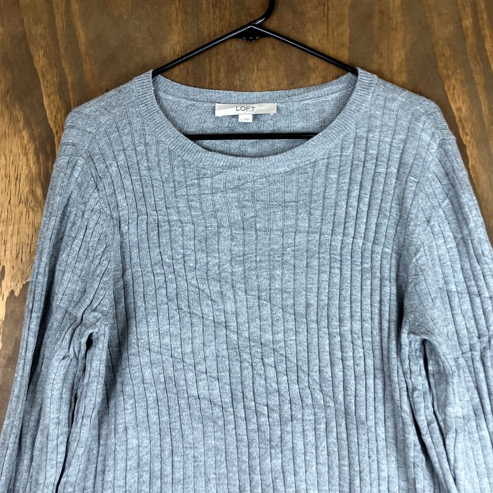 Loft LOFT Womens Sweater Gray White Ribbed Lace Trim Crew Neck Long Sleeve Large Size L / US 10 / IT 46 - 2 Thumbnail