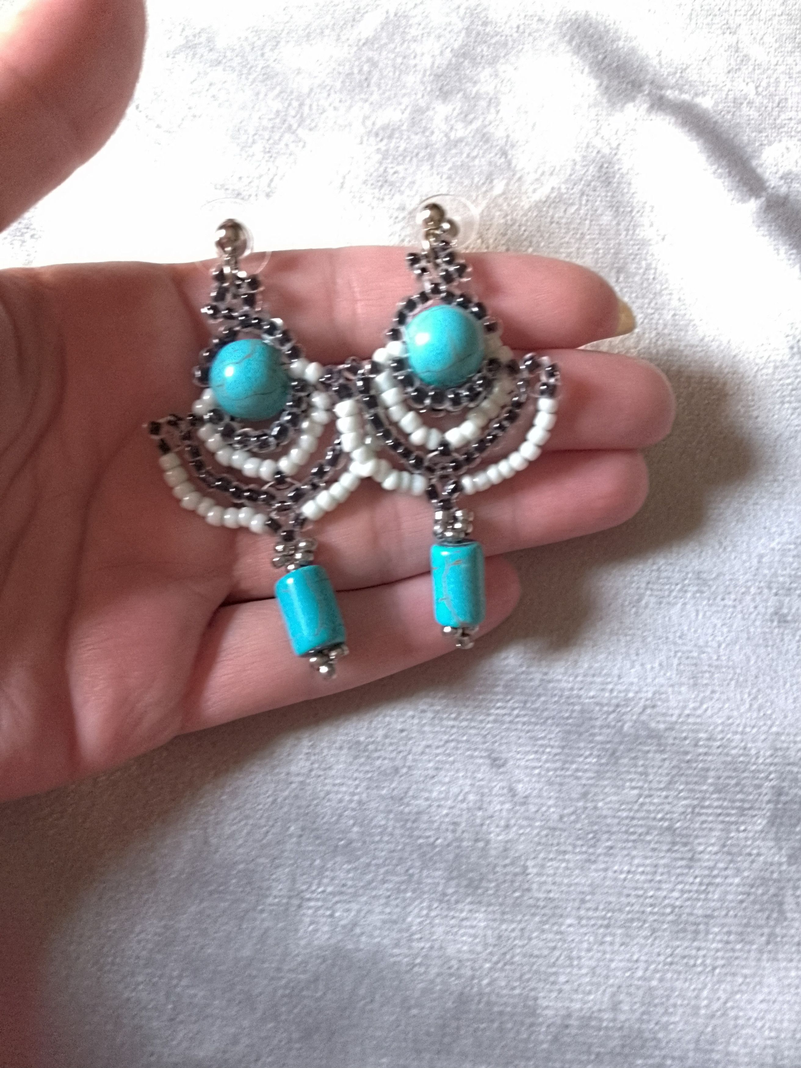 Handmade Earrings Boho/Ethnic black Turquoise Howlite Gemstones Size ONE SIZE - 5 Thumbnail