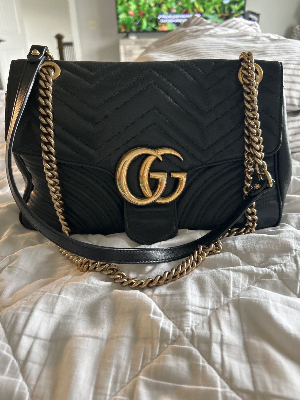 image of Gucci GG Marmont Small Shoulder Bag in Black, Women's