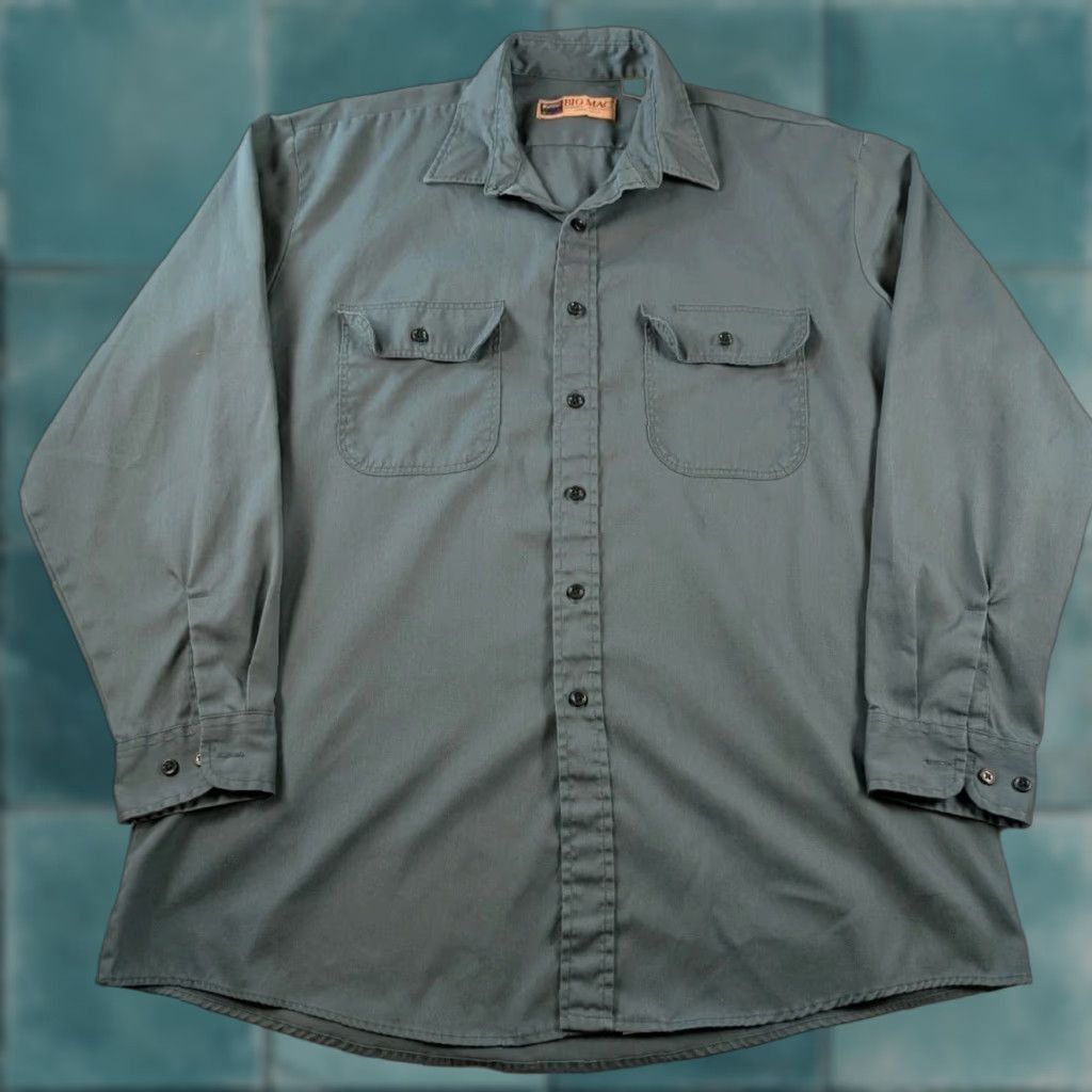 Vintage VINTAGE Big Mac Button-Up Shirt Utility Rugged Work Uniform USA Green Men's XLT Shirt Adult XLT Green Retro 90s Mens Size US XL / EU 56 / 4 - 1 Thumbnail
