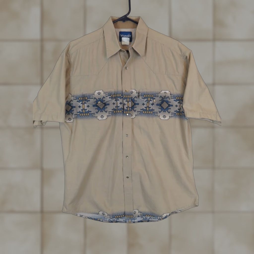 Wrangler VINTAGE Wrangler Western wear XL plaid shirt, pearl snap, short sleeve, tan, 1990s, Men, Button-Up, Western Size US XL / EU 56 / 4 - 1 Thumbnail