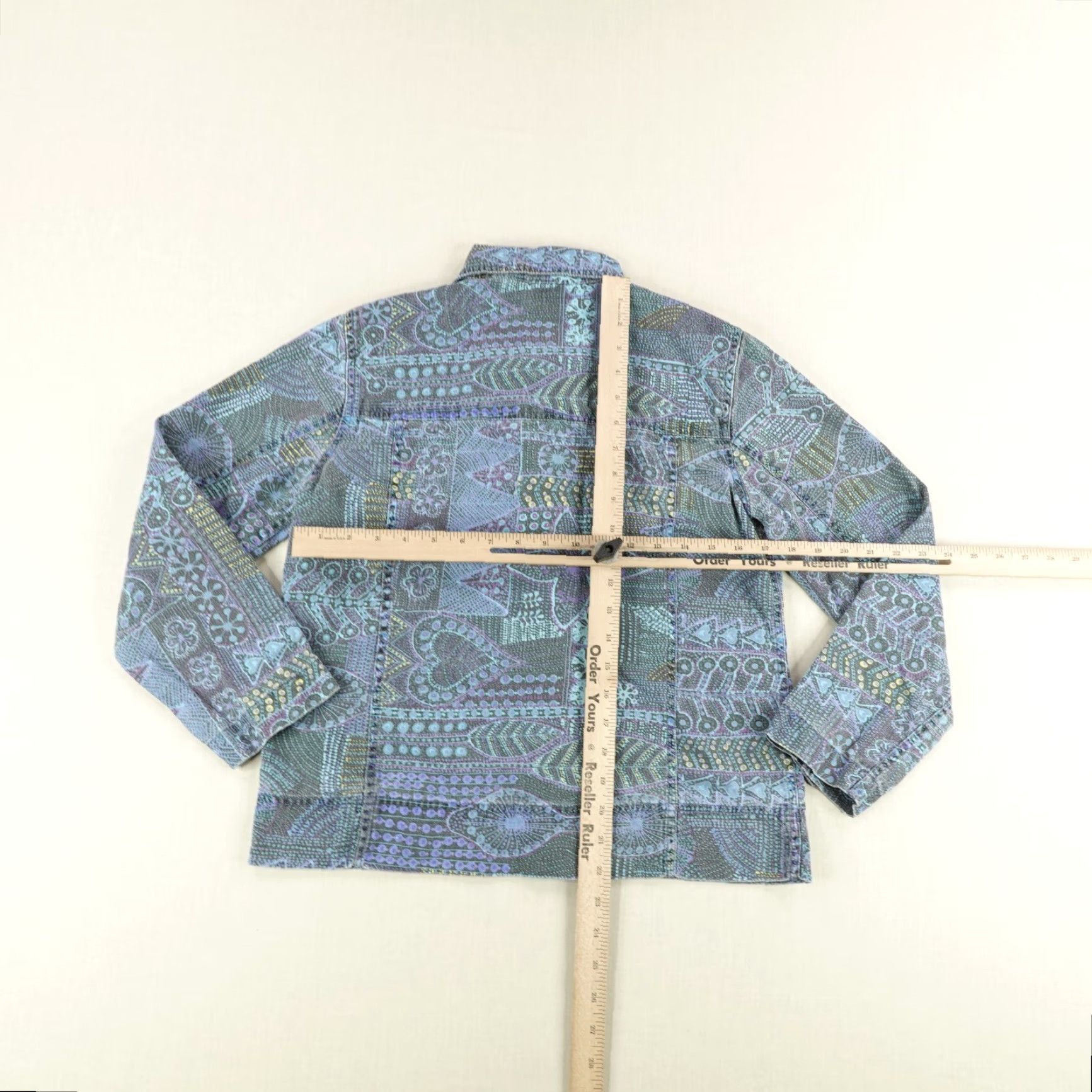 Vintage Chicos Jacket Womens S Blue Canvas Geometric Button Up Top Casual Workwear Size S / US 4 / IT 40 - 4 Thumbnail