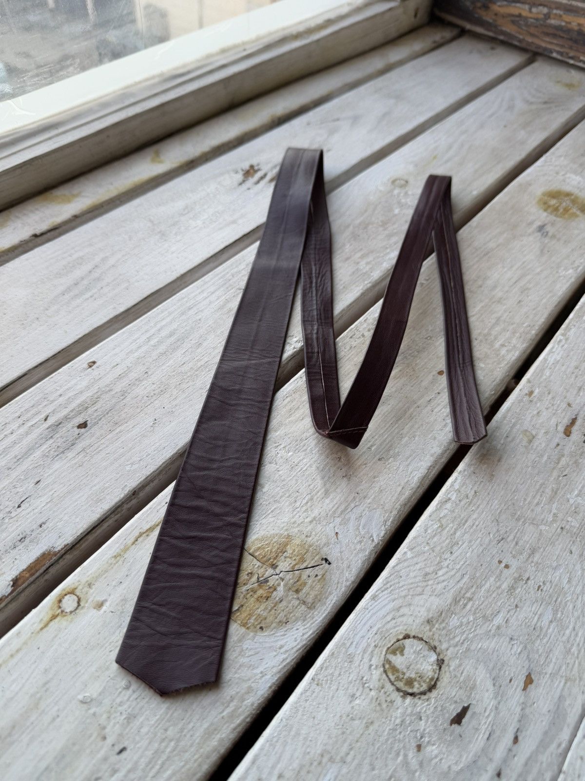 Vintage VINTAGE 80s Italy TIE LIKE LEATHER SKINNY Japanese style Size ONE SIZE - 1 Thumbnail