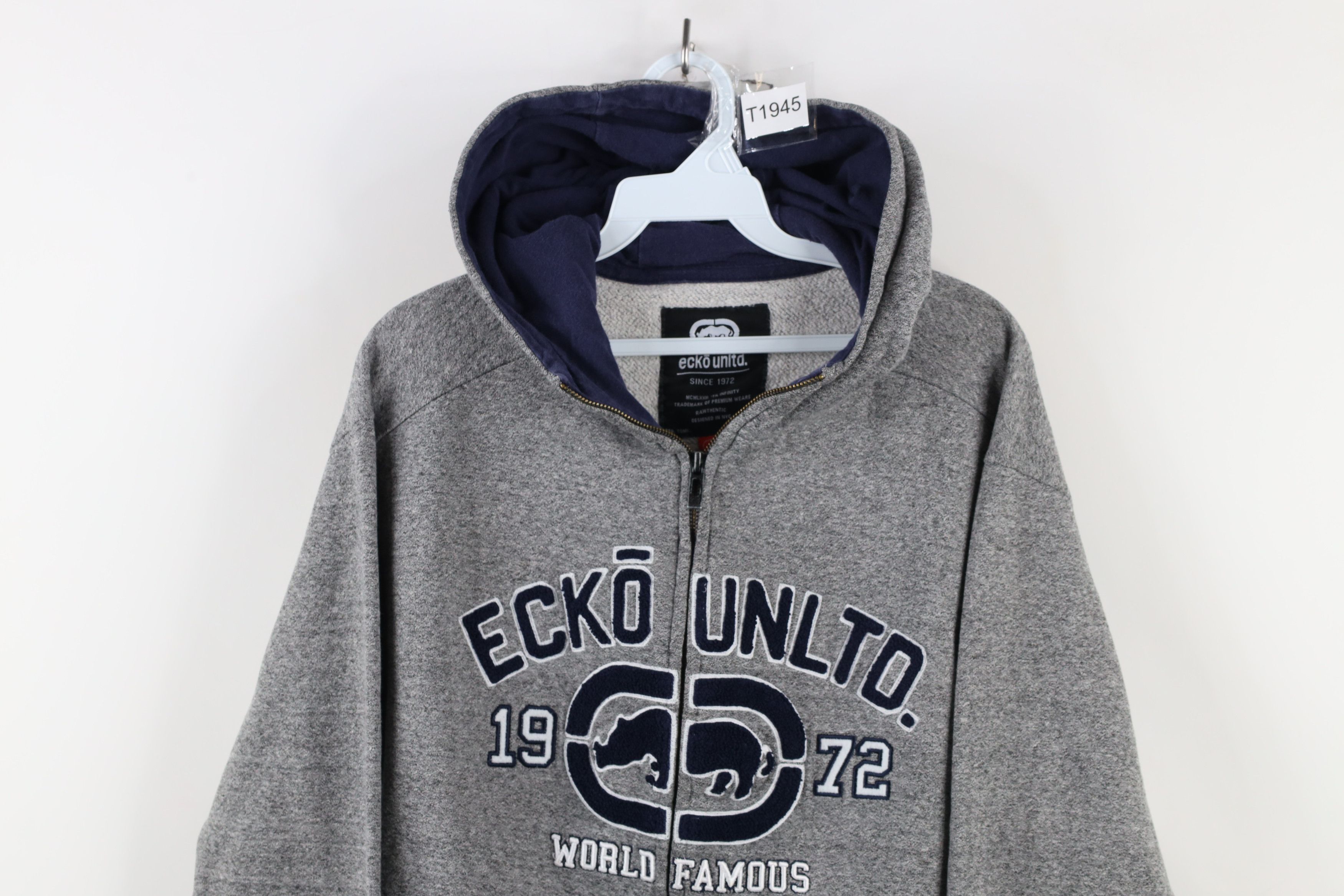 Vintage Y2K Ecko Unltd Full Zip Hoodie Sweatshirt Gray