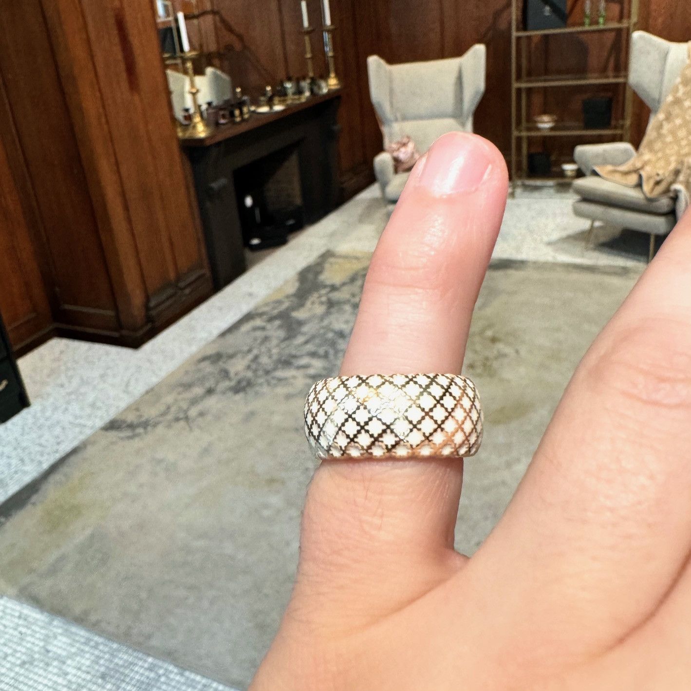 Gucci Gucci 18k Gold White Enamel Diamantissima Ring Size ONE SIZE - 9 Thumbnail