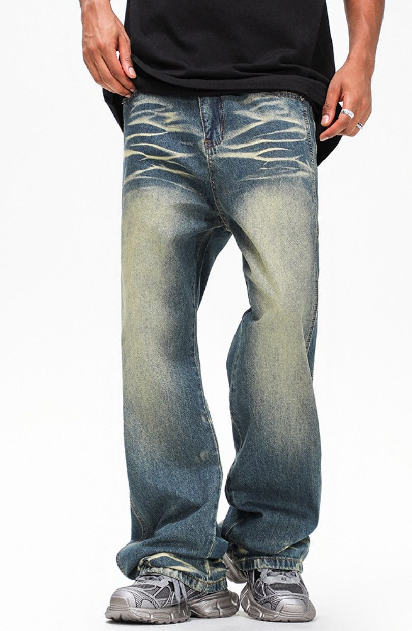 High street vibe washed distressed whiskering jeans