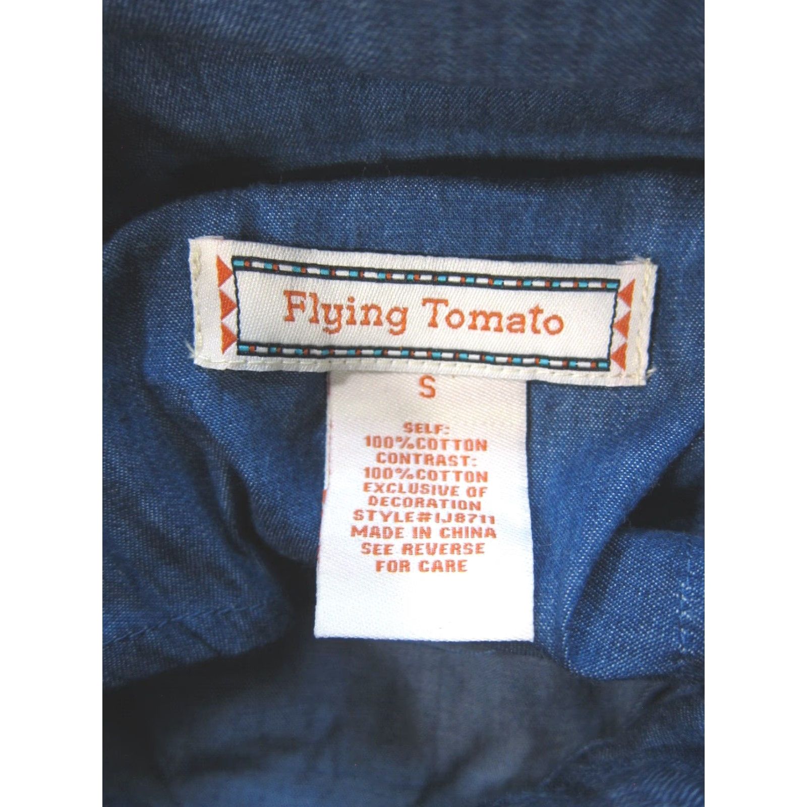 Vintage Flying Tomato 100% Cotton Tribal Blue Denim High Neck Long Zip Jacket Women S Size S / US 4 / IT 40 - 4 Thumbnail